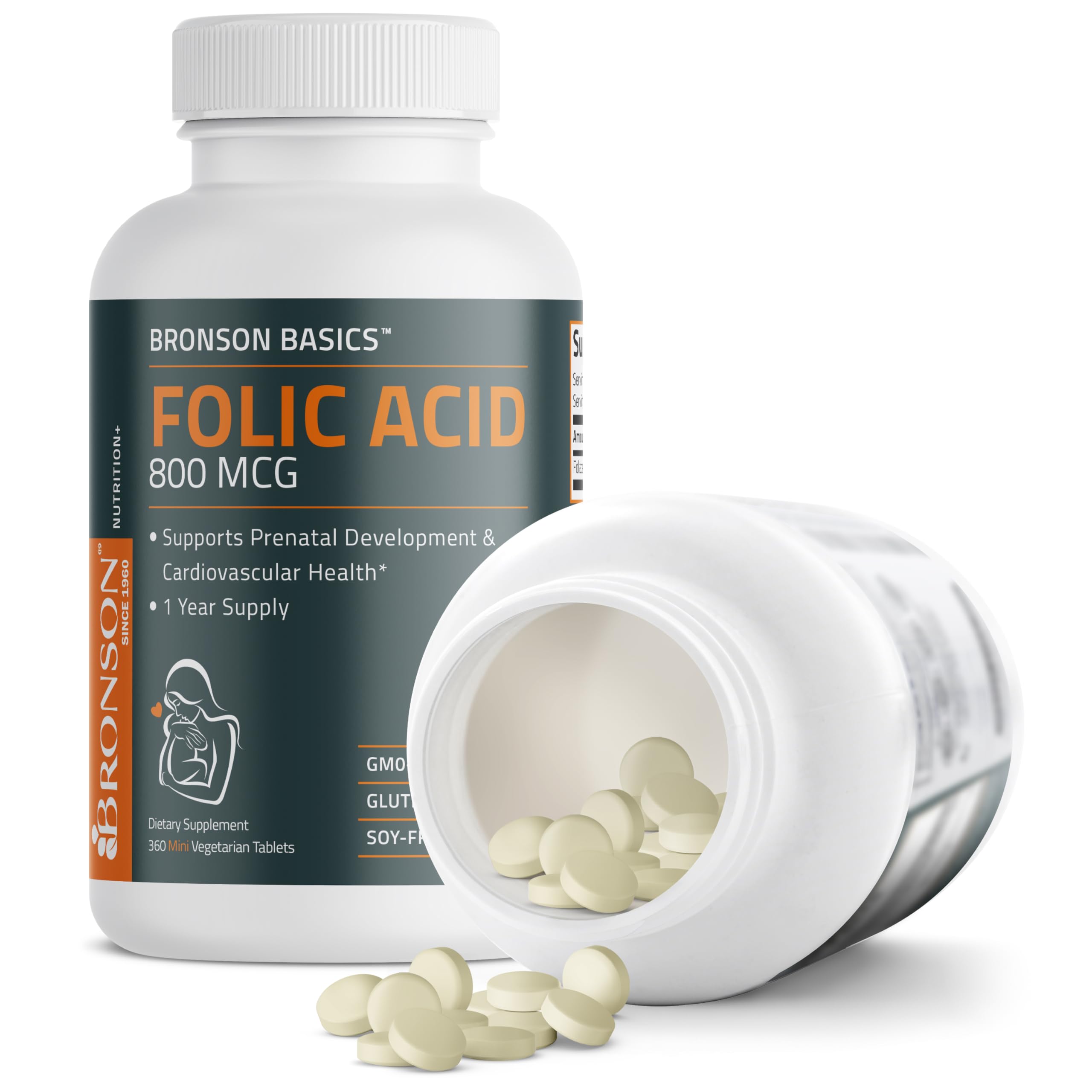 Bronson Folic Acid 800 MCG Supports Prenatal Development, 1 Year Supply, Non-GMO Bronson uk supplements