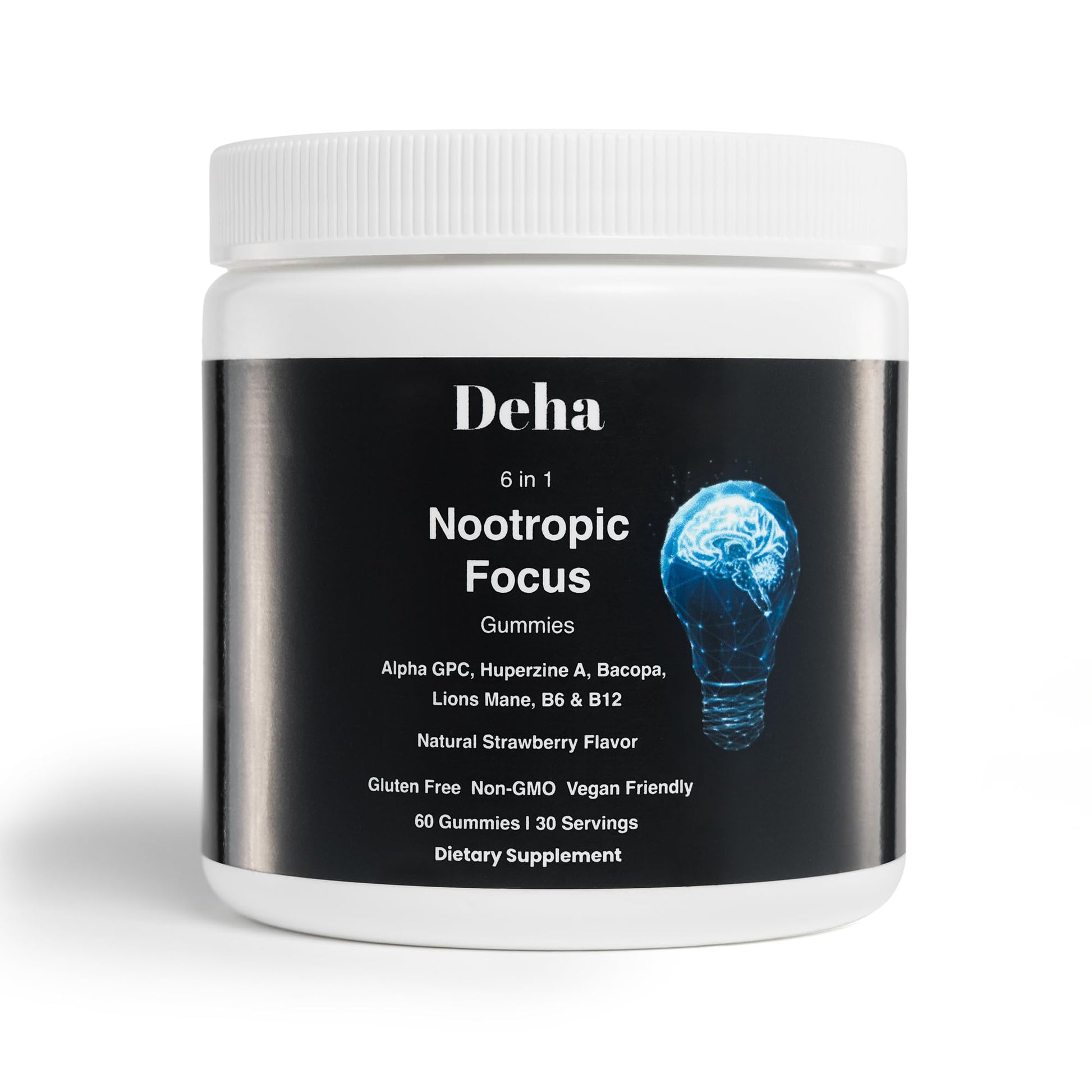 Deha Focus Gummies Nootropic Brain Supplement with Vitamin B6 Vitamin B12, Alpha GPC, Huperzine A, Bacopa Monnieri, Lions Mane Mushroom Gummies – Vegan, Non-GMO, Gluten-Free – 60 Gummies Deha uk supplements