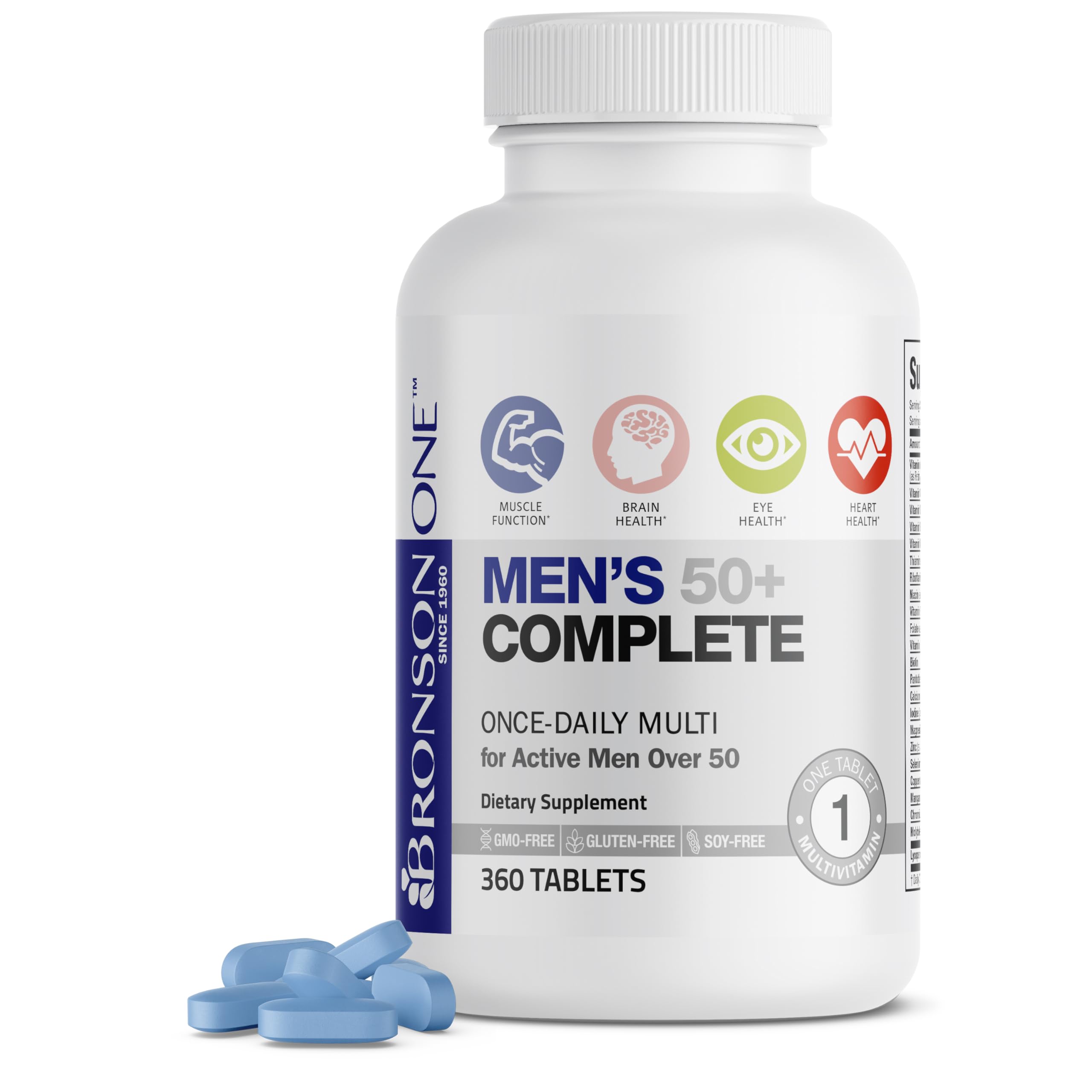 Bronson ONE Daily Mens 50+ Complete Multivitamin Multimineral, 360 Tablets Bronson uk supplements