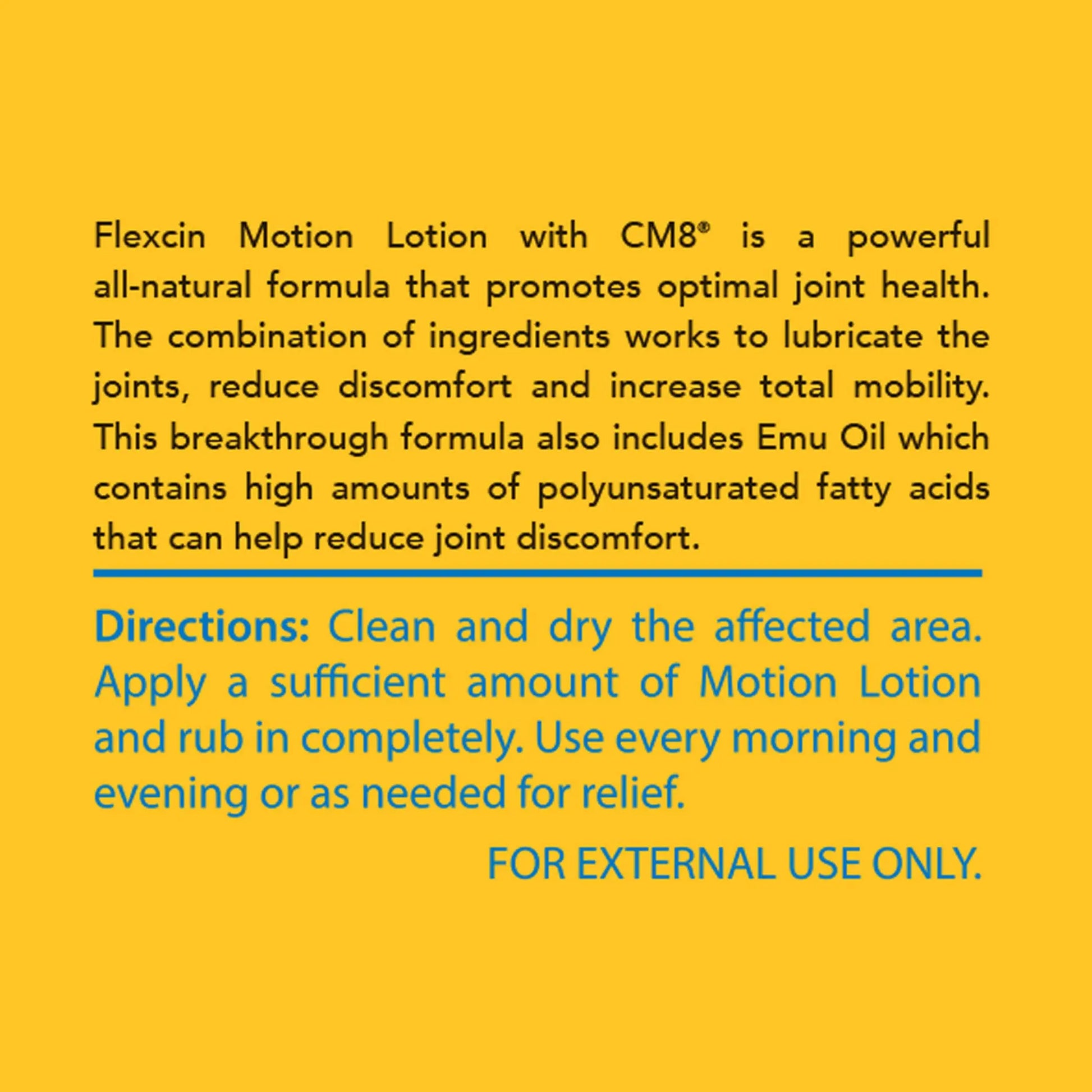 Flexcin Motion Lotion with CM8 - Joint & Muscle Therapy Cream for Back, Neck, Knee, Hand, Foot - Fast Absorbing with DMSO, Emu Oil, Aloe Vera - Non-Greasy 4oz Jar Flexcin uk supplements