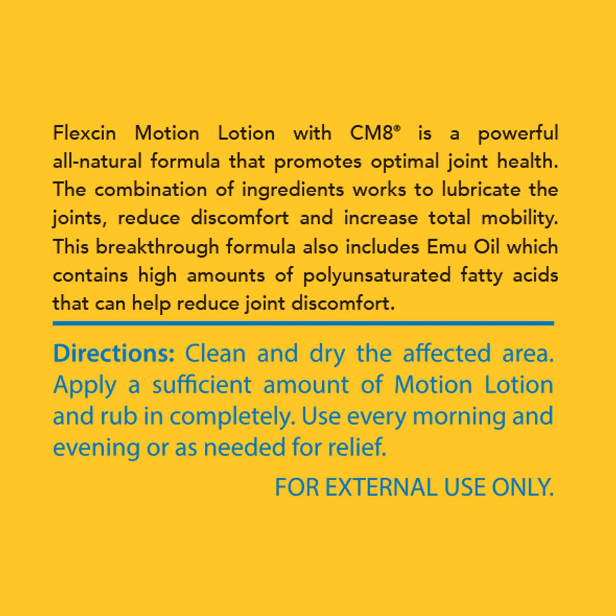 Flexcin Motion Lotion with CM8 - Joint & Muscle Therapy Cream for Back, Neck, Knee, Hand, Foot - Fast Absorbing with DMSO, Emu Oil, Aloe Vera - Non-Greasy 4oz Jar Flexcin uk supplements