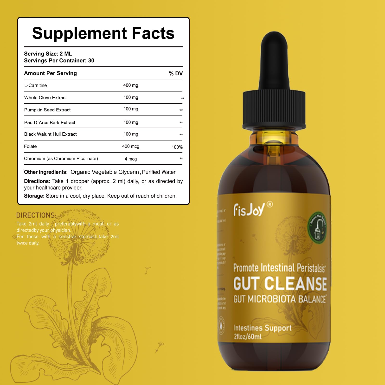Fisjoy L-Carnitine & Herbal Liquid Drops – Gentle Daily Digestive Support with Pumpkin Seed, Clove & PAU D’Arco Extracts, Folate & Chromium, Vegan, Sugar-Free, 2 fl oz (60 mL) Fisjoy uk supplements