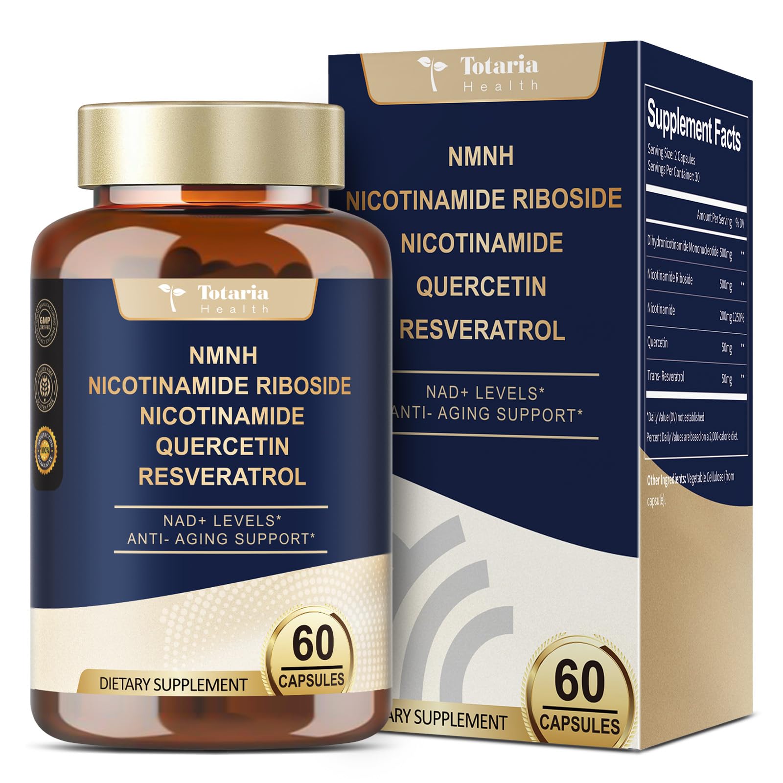 Totaria NMNH (NMN Alternative Supplement) (Dihydronicotinamide Mononucleotide) Ultra Strength, NAD+ Support w/Resveratrol & Quercetin, Ultra Absorption for Anti-Aging, Vegan, 60 Counts Totaria uk supplements