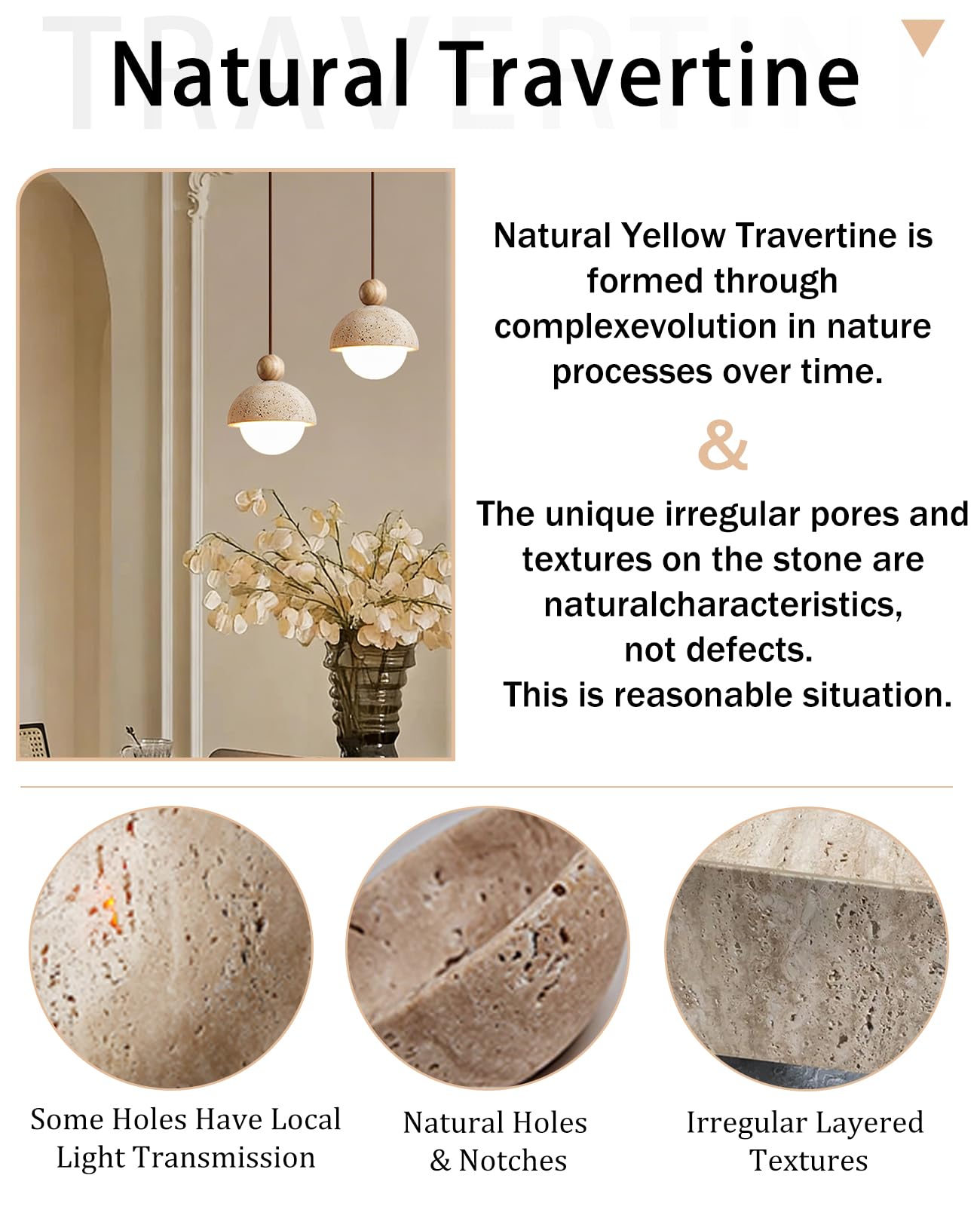 Spherical Wabi Sabi Pendant Light Natural Stone Retro Japanese Style Yellow Travertine Pendant Lighting Vintage Mini Wood Nordic Hanging Light for Kitchen Island Dining Room Bedroom Hallway Bedside OROILUPU uk supplements