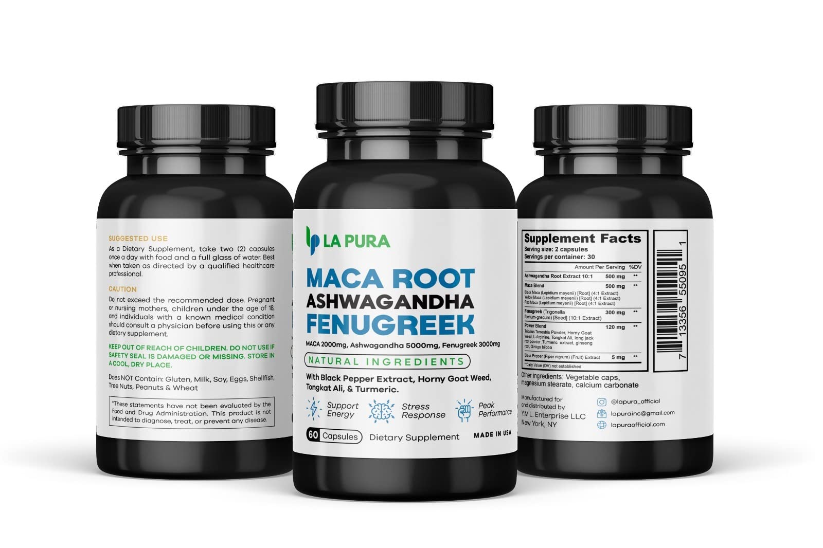 LaPura Ashwagandha 5000mg Maca Root 2000mg Fenugreek 3000mg Supplement LaPura uk supplements