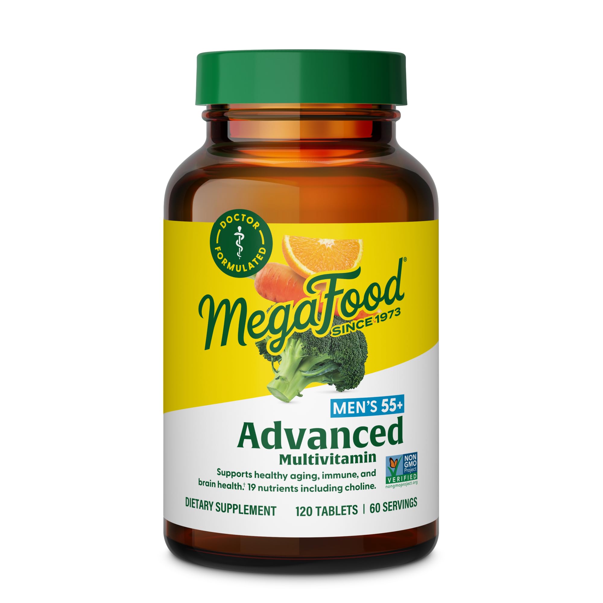 MegaFood Advanced Multivitamin for Men 55+, Mens Multivitamins 50 Plus, Methylated B12, Methyl folate, Choline, Vitamin D, Brain & Muscle Health, Immune Support, Vegetarian - 120 Tablets (60 Servings) MegaFood uk supplements