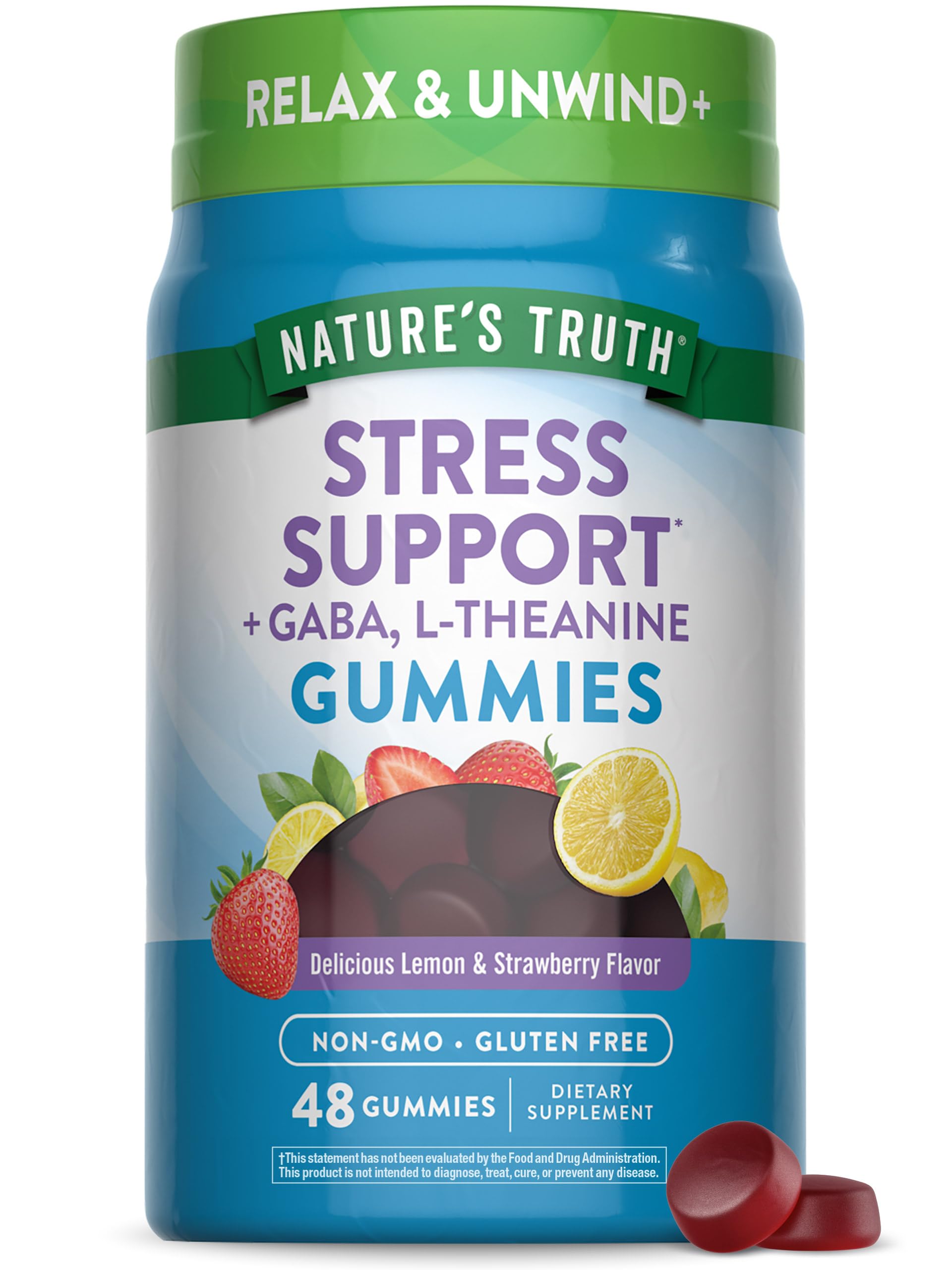 Nature's Truth Stress Relief Gummies for Adults | with Gaba, L Theanine, and Lemon Balm | Lemon Strawberry Flavor | Non-GMO & Gluten Free Supplement Nature's Truth uk supplements