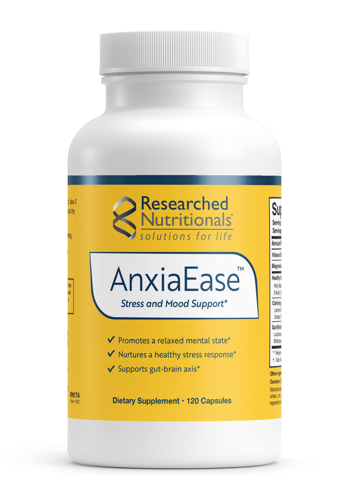 Researched Nutritionals AnxiaEase - Stress, Cortisol Management & Mood Support Supplement - Botanicals, Vitamin B6, Magnesium & 'Psychobiotic' Probiotic Strains (120 Capsules) Researched Nutritionals uk supplements