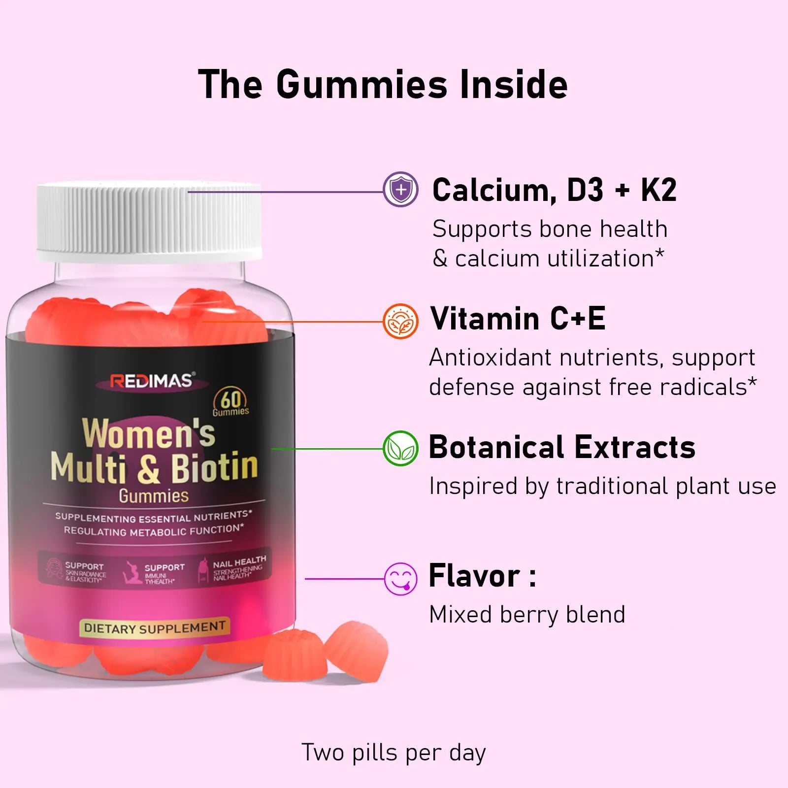 Redimas Multivitamin Gummies for Women, Chewable Adult Vitamin with Vitamins A, B, C, D, E, and Biotin, Gummy Format for Everyday Nutrient Inclusion Redimas uk supplements