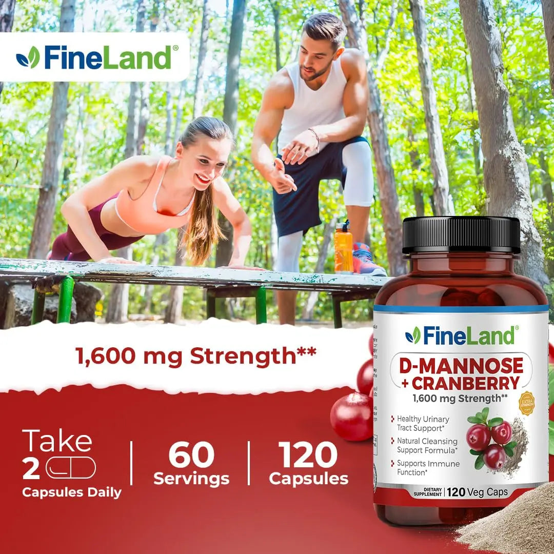 FineLand D-Mannose + Cranberry – 1600mg per Serving – 120 Vegan Capsules – Urinary Tract & Bladder Health Support – Non-GMO, Gluten-Free, Made in USA FineLand uk supplements
