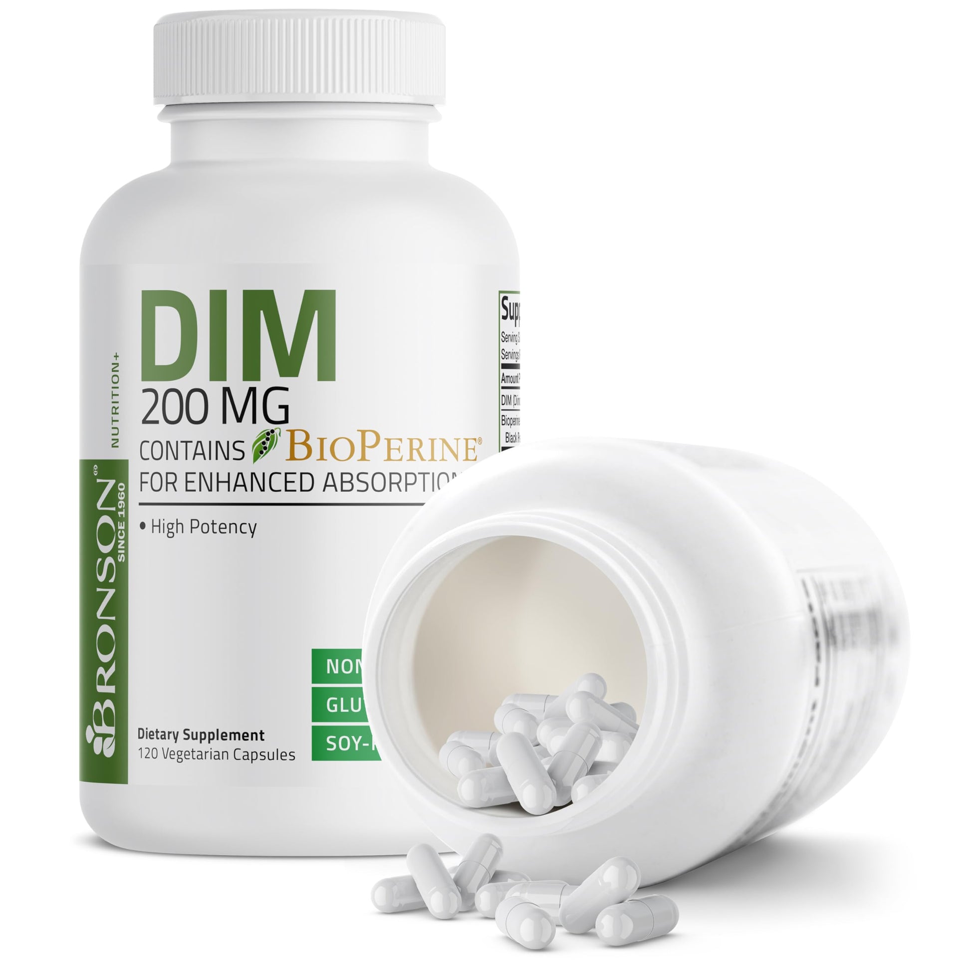 Bronson DIM Supplement 200 MG Diindolymethane with BioPerine for Enhanced Absorption, Estrogen Metabolism & Maintains Balanced Hormone Levels, 120 Vegetarian Capsules Bronson uk supplements