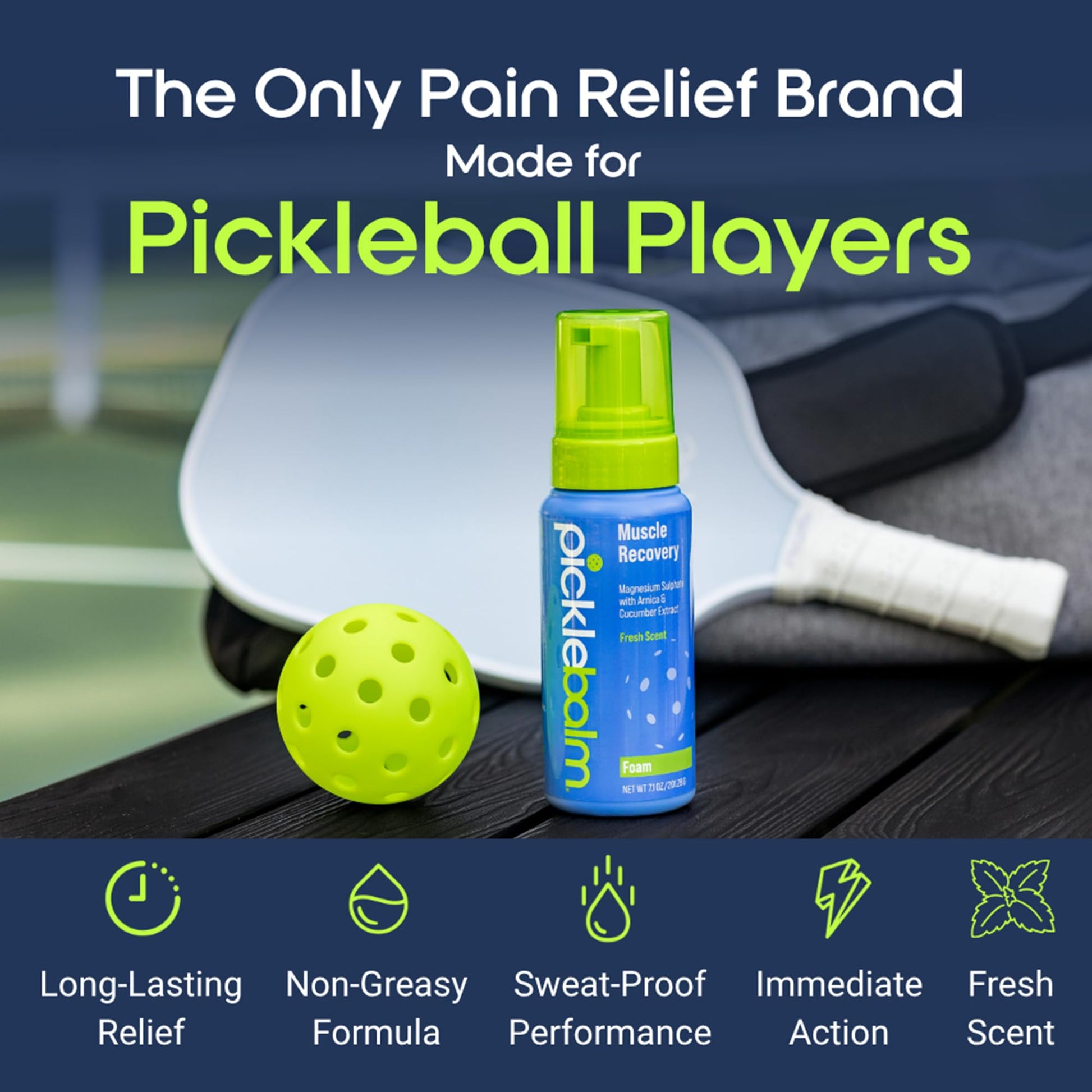 PickleBalm Pickleball Post-Game Foam Muscle Cramp Relief and Relaxer with Magnesium Sulphate, Arnica & Cucumber Extract for Pain and Leg Cramps, Sore Muscle Relief, 7.1oz Bottle PickleBalm uk supplements