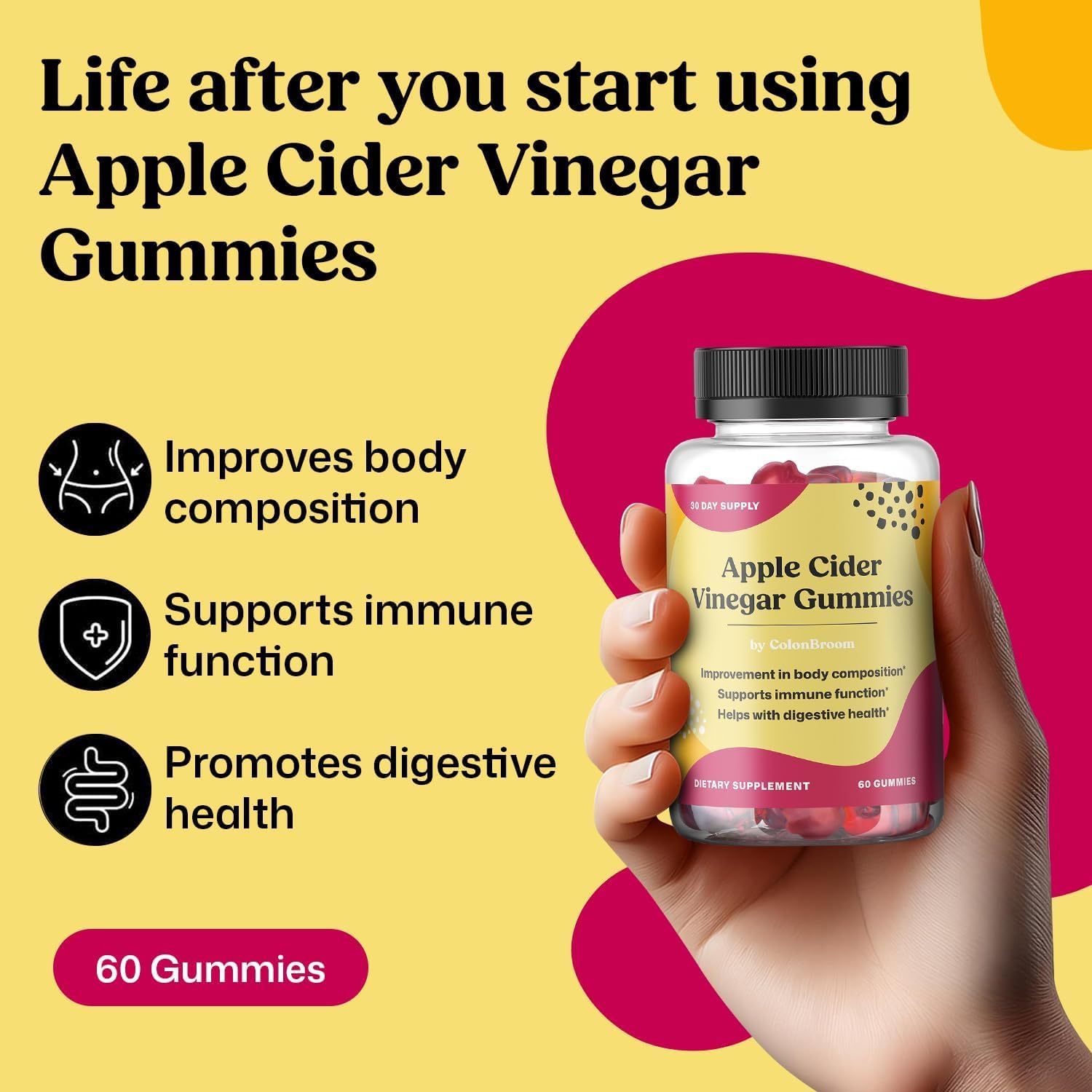 ColonBroom Apple Cider Vinegar Gummies for Women, 60 Gummies, 30 Day Supply, Vegan, Non-GMO Supplement – Supports Body Composition, Boost Metabolism & Improves Digestive Wellness ColonBroom uk supplements