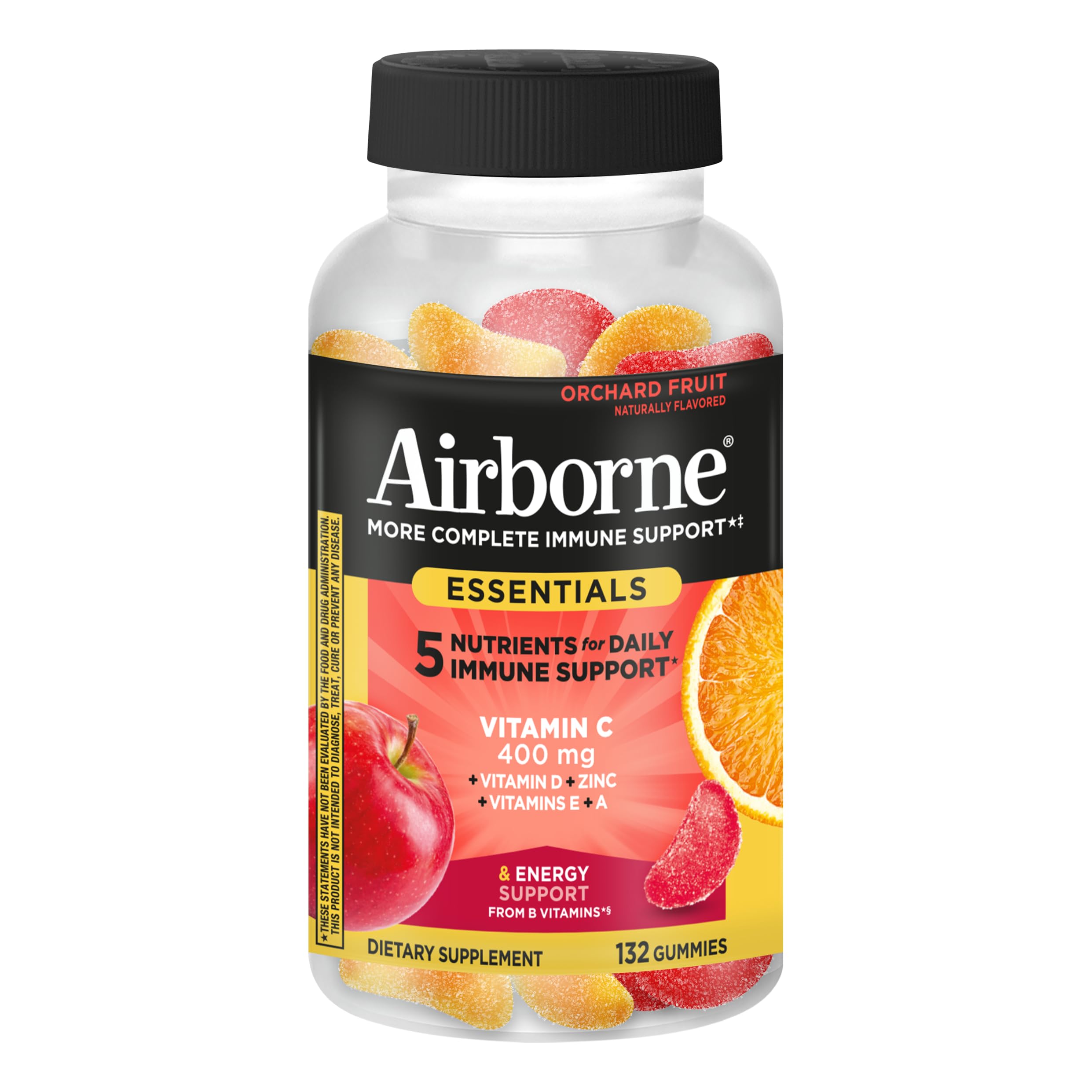 Airborne 400mg Vitamin C Gummies for Adults & Children, Immune Essentials Daily Immune Support Supplement with Vitamins C & E - Orchard Fruit Flavor, 132 Gummies (Pack of 2) Airborne uk supplements