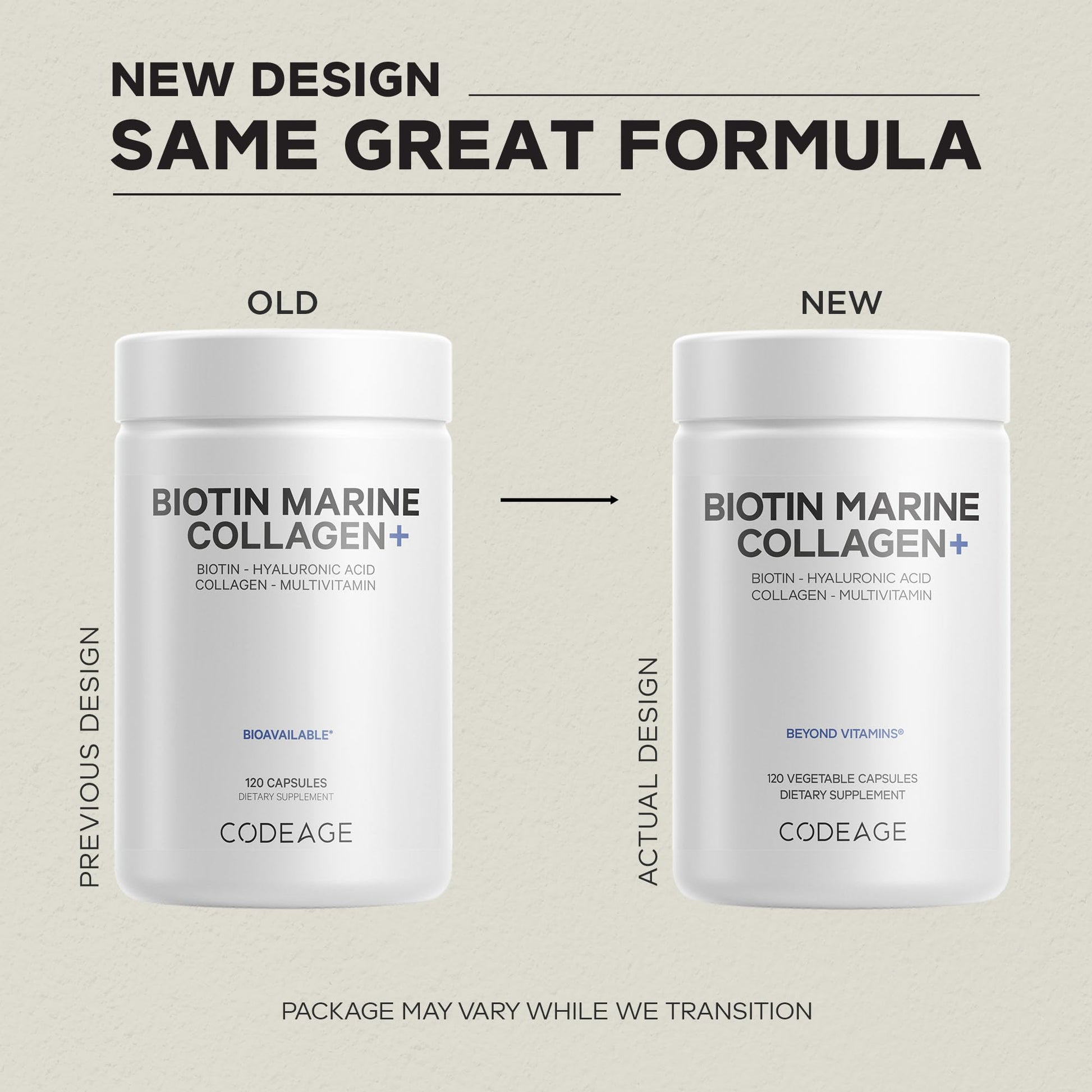 Codeage Biotin Marine Collagen Peptides - Wild-Caught Marine Collagen Types I & III, Biotin, Vitamins C & E, Hyaluronic Acid, Amino Acids, Fruit and Herb Blend, Non-GMO - 120 Capsules Codeage uk supplements