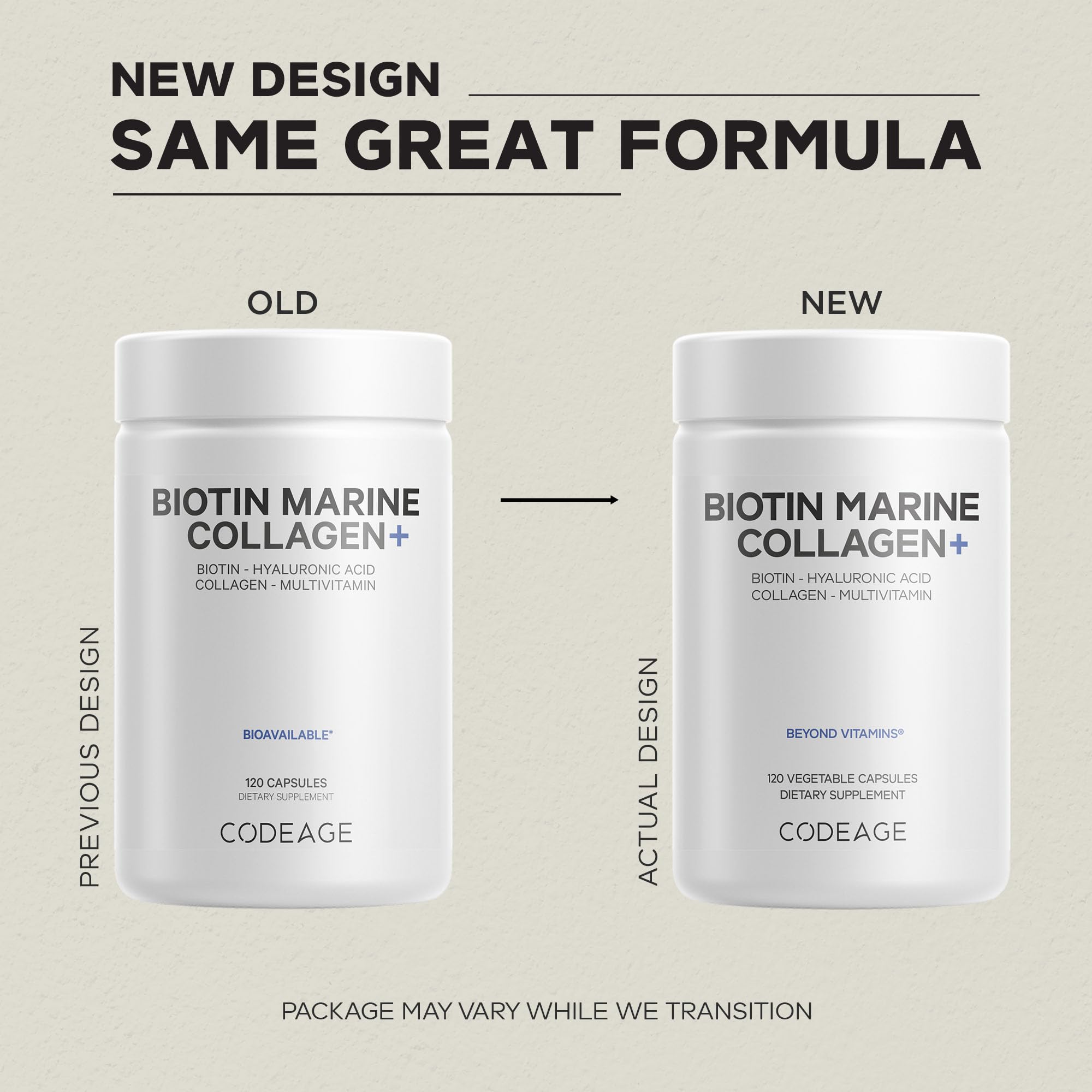 Codeage Biotin Marine Collagen Peptides - Wild-Caught Marine Collagen Types I & III, Biotin, Vitamins C & E, Hyaluronic Acid, Amino Acids, Fruit and Herb Blend, Non-GMO - 120 Capsules Codeage uk supplements