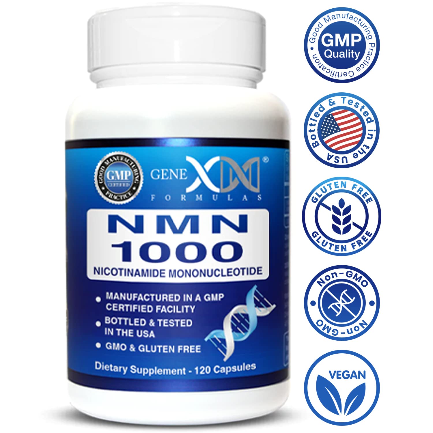 Genex Formulas NMN 1000mg - 99% Pure Shelf Stabilized Supplement Capsules for Increased NAD Levels & Healthy Aging, GMP Certified, 1000mg per Serving, 120 Capsules Genex Formulas uk supplements