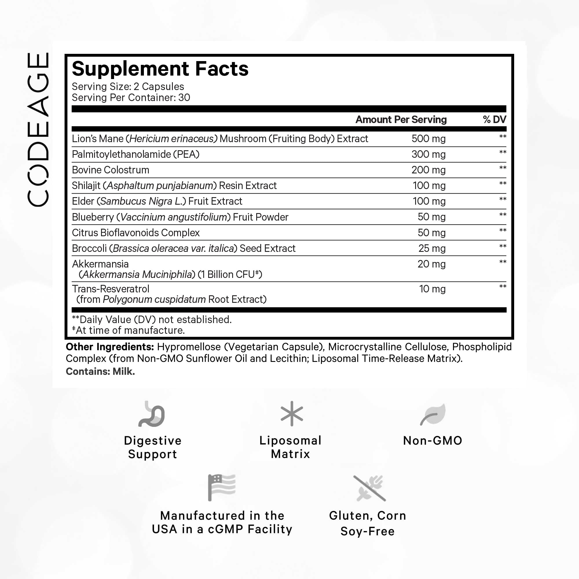 Codeage GLP-Harmony Companion+ Supplement - GLP-1 Agonist Support - Lion's Mane, Pea, Colostrum, Shilajit, Akkermansia, Elder, Citrus Bioflavonoids, Broccoli, Resveratrol - Non-GMO - 60 Capsules Codeage uk supplements