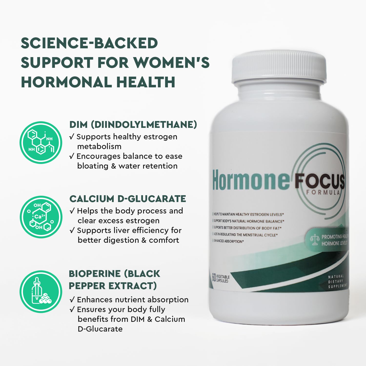 Hormone Focus – Estrogen Balance for Women - DIM Supplement with Diindolylmethane, Calcium D-Glucarate & BioPerine – Supports Hormonal Health, Mood, Energy, Mental Clarity, Clear Skin & Weight Health Focused uk supplements