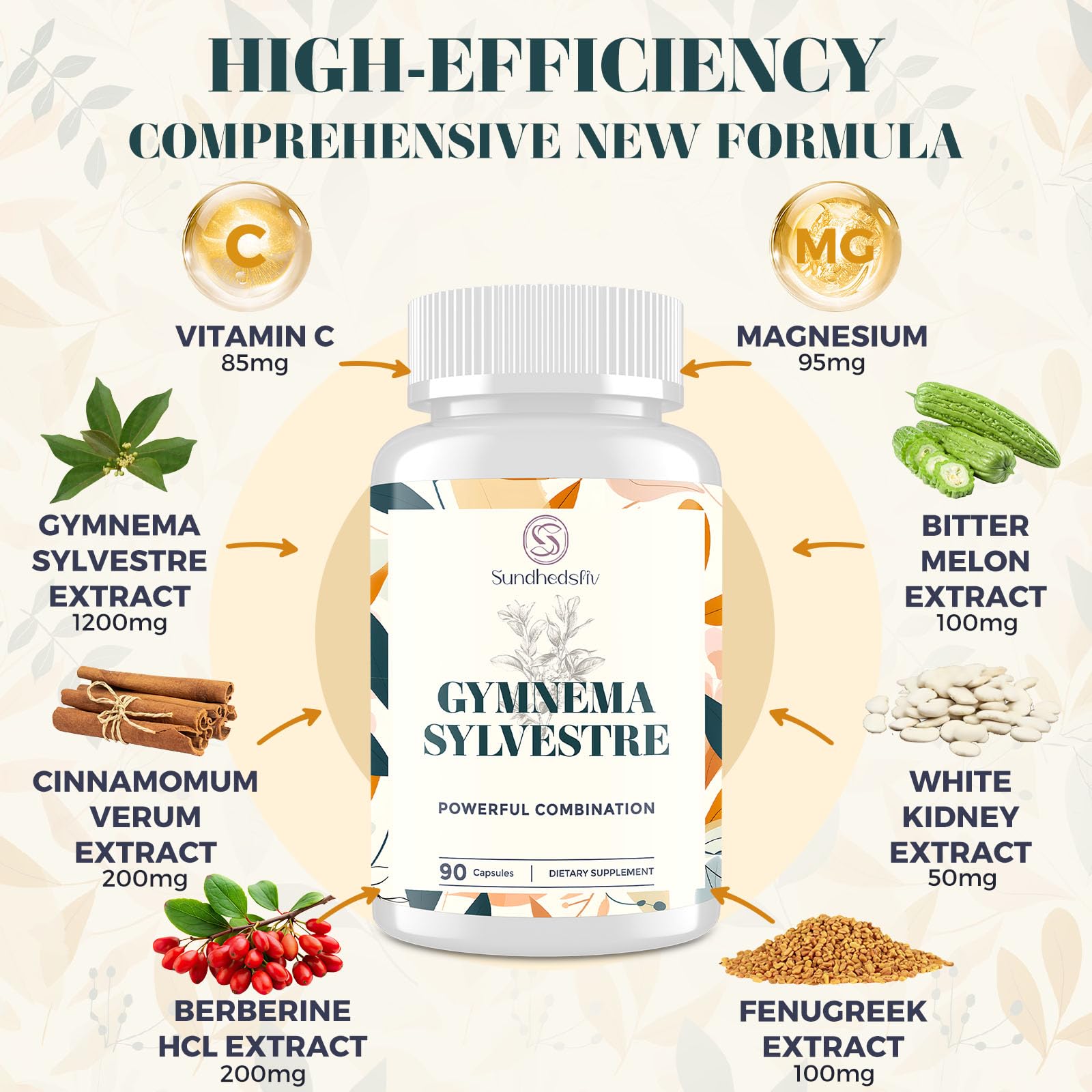 Sundhedsliv 16 in 1 Blxxd Sugr Effective Gymnema Sylvestre Supplement 2100MG | with Berberine, Cinnamon, Bitter Melon | Vitamins, Magnesium & Chromium | 90 Vegan Capsules Sundhedsliv uk supplements