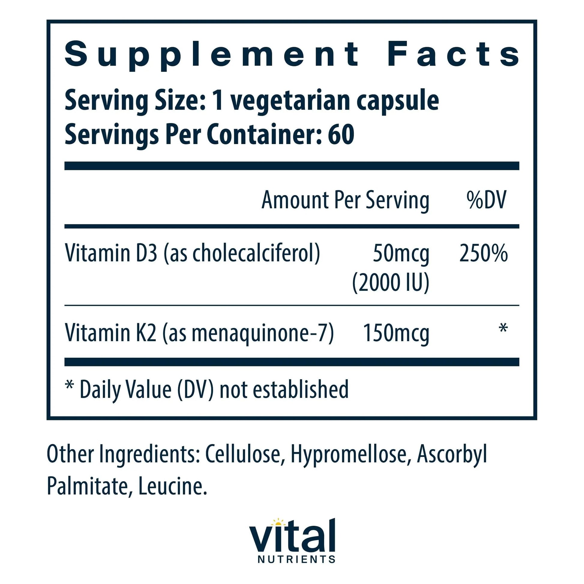 Vital Nutrients Vitamin D3 + K2-2000 IU - Vitamin D3 K2 Supplement - Vitamin D Complex for Healthy Calcium Levels Vital Nutrients uk supplements