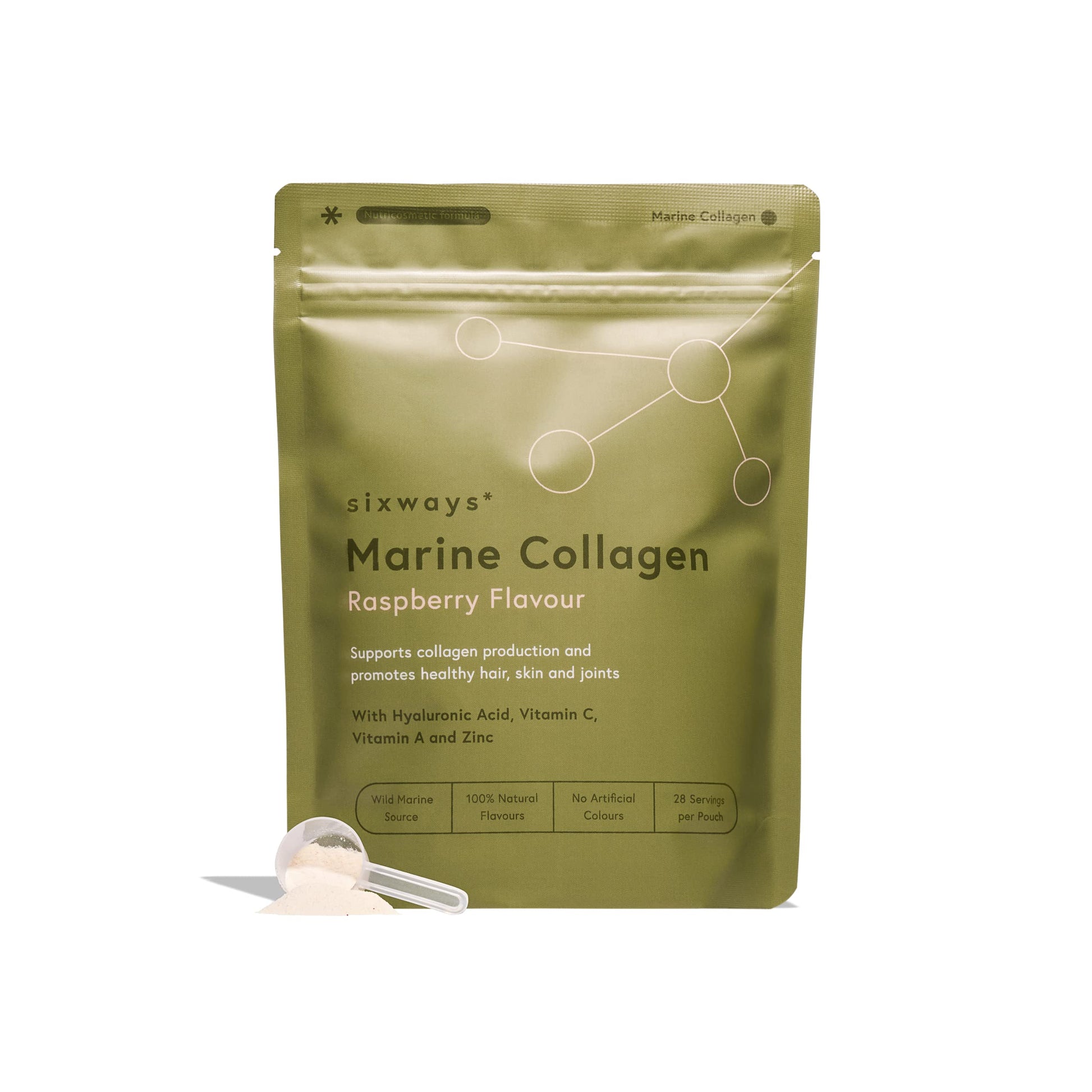 Sixways Wild Marine Collagen Powder, Raspberry Flavour, 28 Servings (150g per pouch Sixways uk supplements