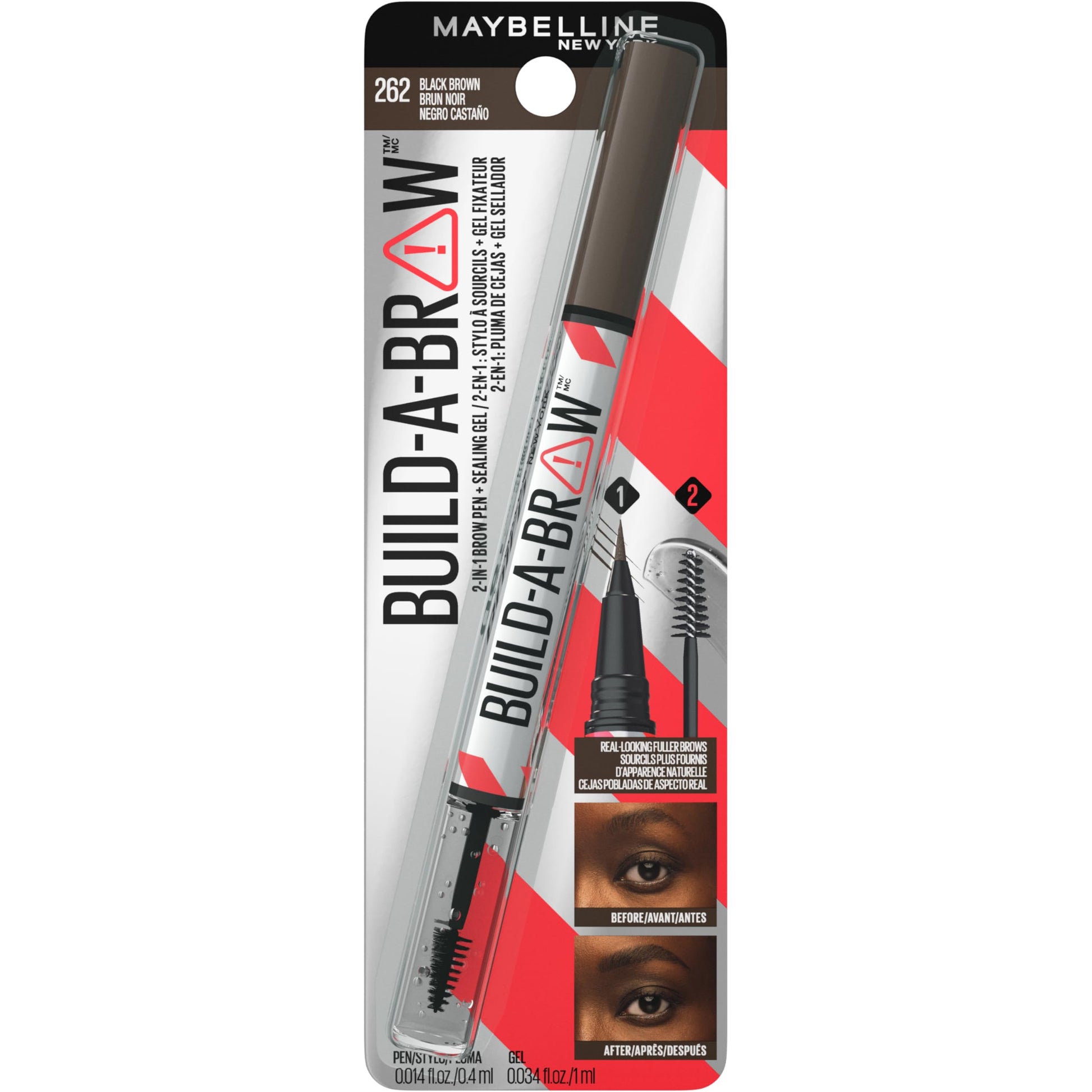 Maybelline Build-A-Brow 2-in-1 Brow Pen and Sealing Eyebrow Gel, Eyebrow Makeup for Real-Looking, Fuller Brows, Black Brown, 1 Count MAYBELLINE uk supplements