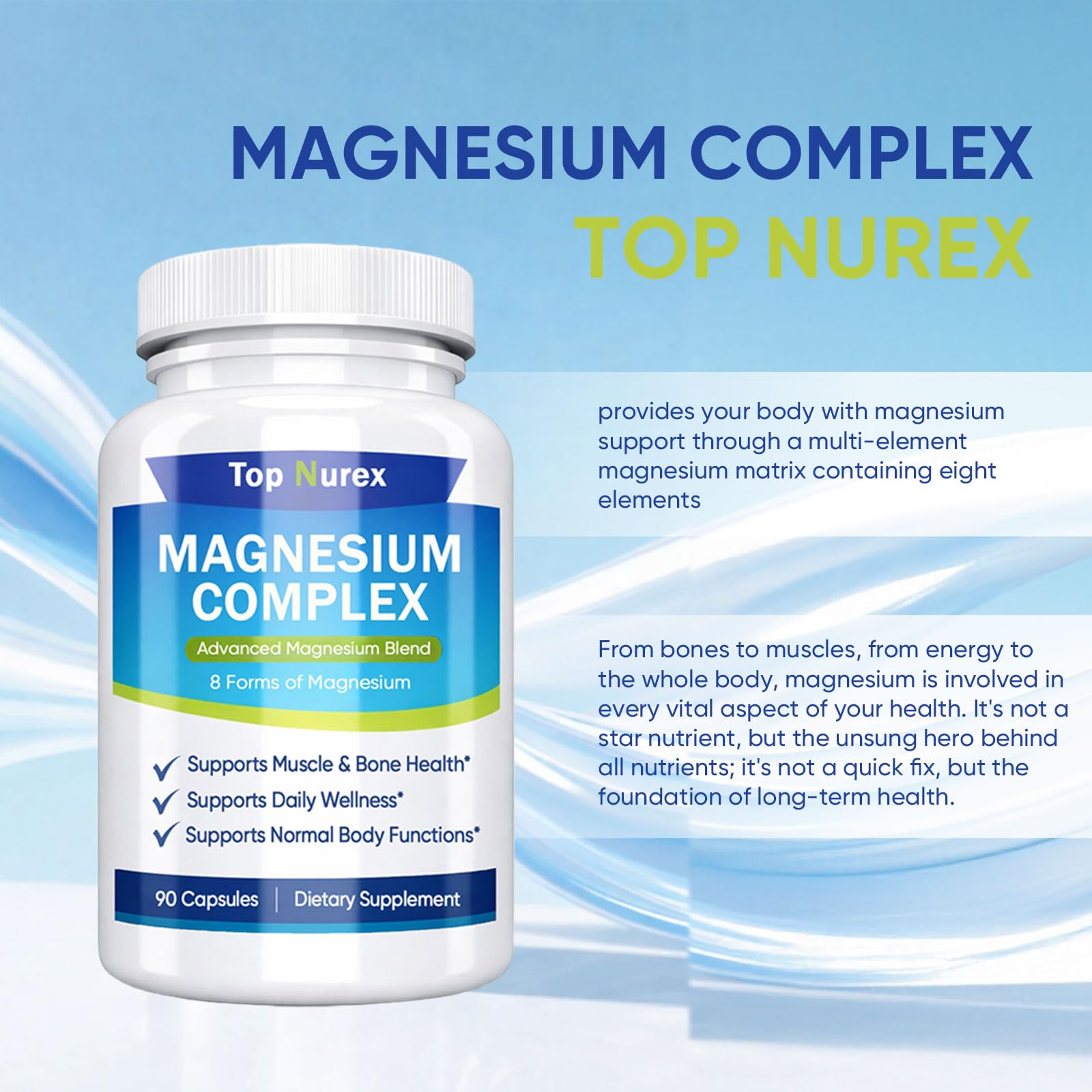 Top Nurex Magnesium Complex 1000 mg, 8-Source Magnesium Blend with Glycinate, Citrate, Malate & Taurate, Vegan Non-GMO Formula, 90 Capsules Kunnozz uk supplements