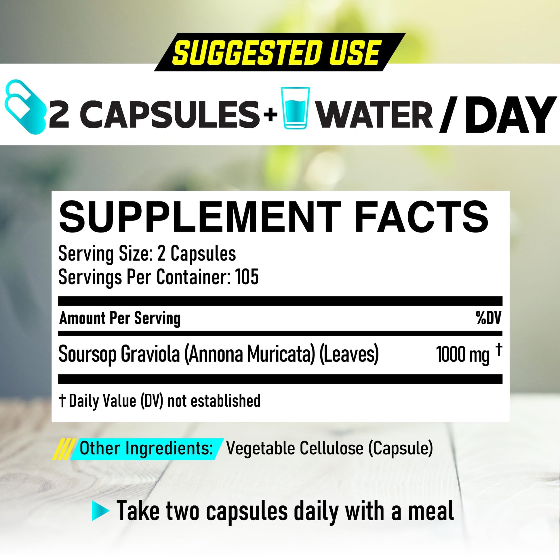 Soursop Graviola Leaves Capsules - Soursop Fruit Advanced - 210 Counts for 105 Servings DEDICAD uk supplements