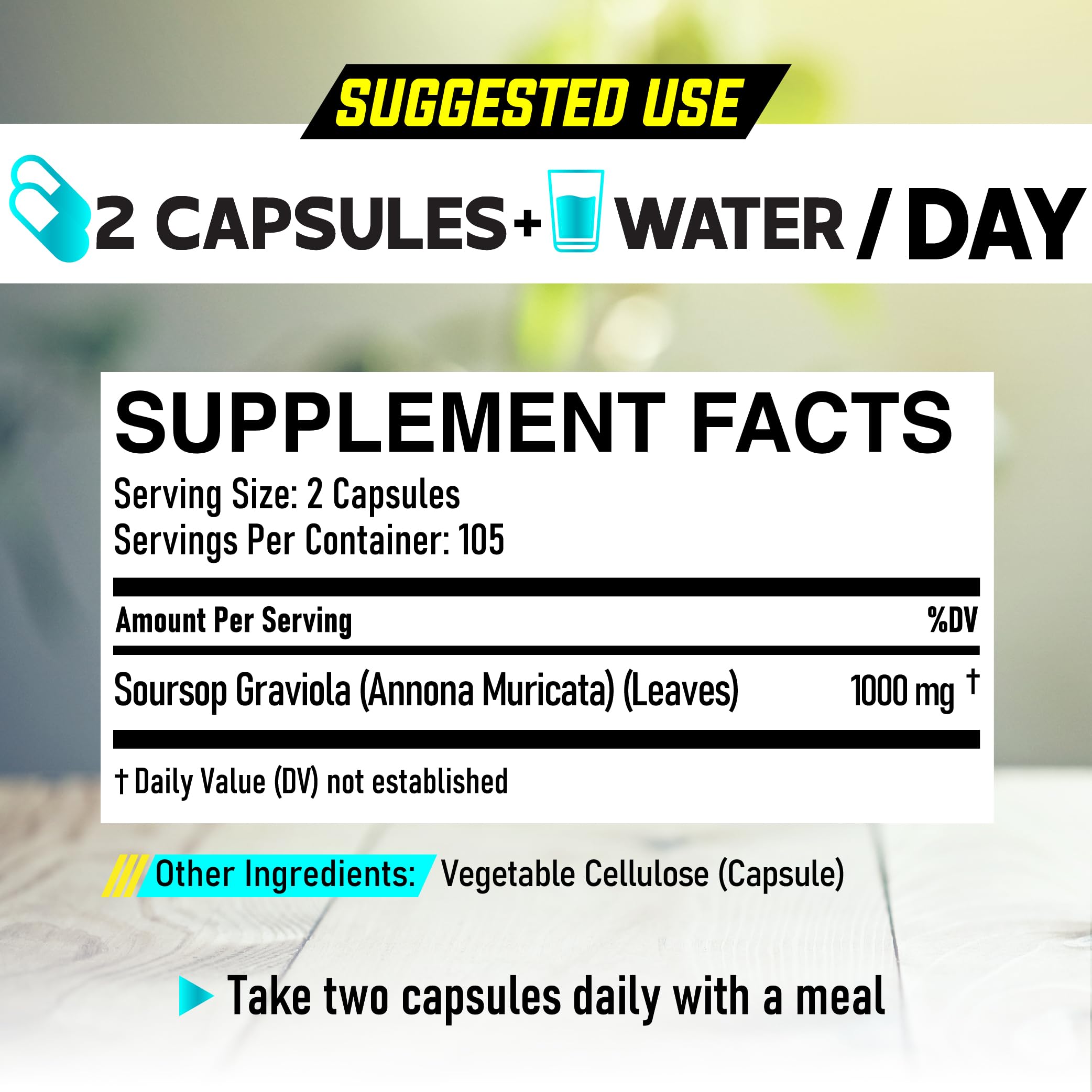 Soursop Graviola Leaves Capsules - Soursop Fruit Advanced - 210 Counts for 105 Servings DEDICAD uk supplements