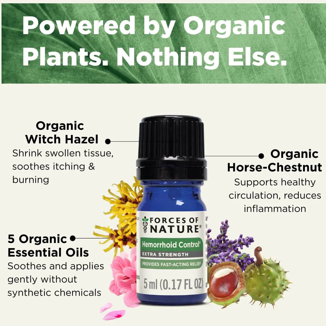 Forces of Nature Hemorrhoid Control Extra Strength, Organic Homeopathic Medicine with Witch Hazel, Horse Chestnut, and Soothing Essential Oils for Itching, Swelling & Discomfort, 5ml (0.17 fl oz) Forces of Nature uk supplements