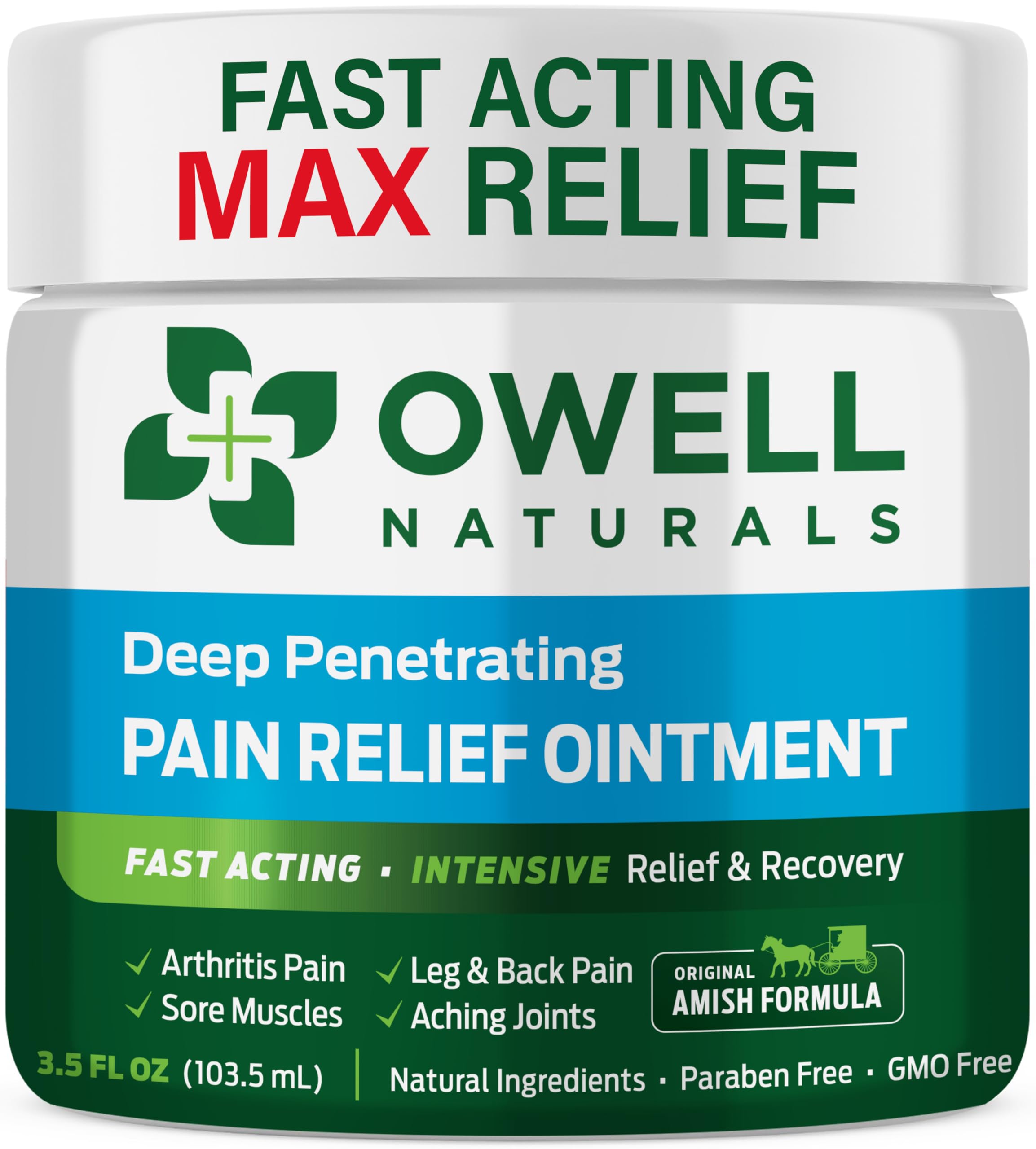 OWELL NATURALS Pain Relief Ointment Deep Penetrating Fast Acting Formula for Arthritis, Joint & Muscle Discomfort, Stiffness, Long-Lasting Soothing Balm, 3.5 oz Owell Naturals uk supplements