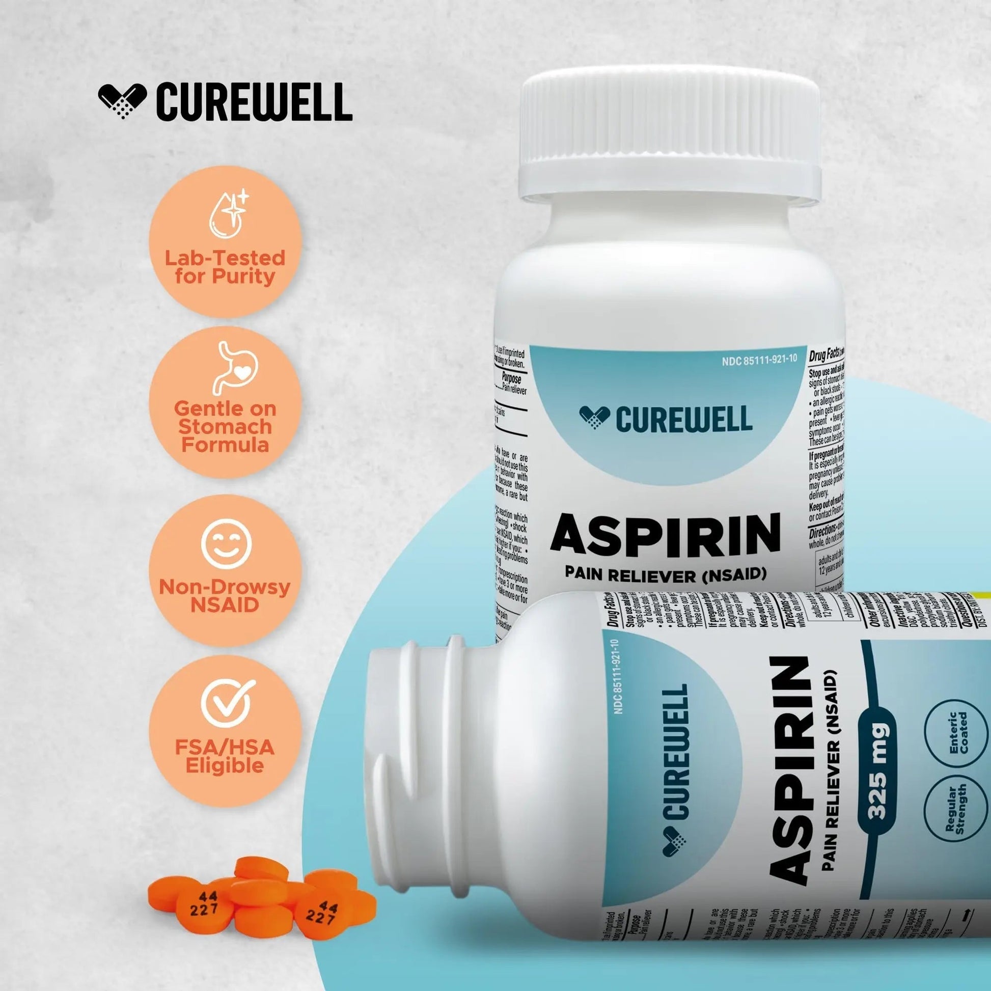 CUREWELL Enteric Coated Aspirin Tablets 325mg (1000 Count) NSAID Pain Reliever & Fever Reducer Coated Aspirin for Adults - Regular Strength for Headache Arthritis Menstrual & Muscle Pain CUREWELL uk supplements