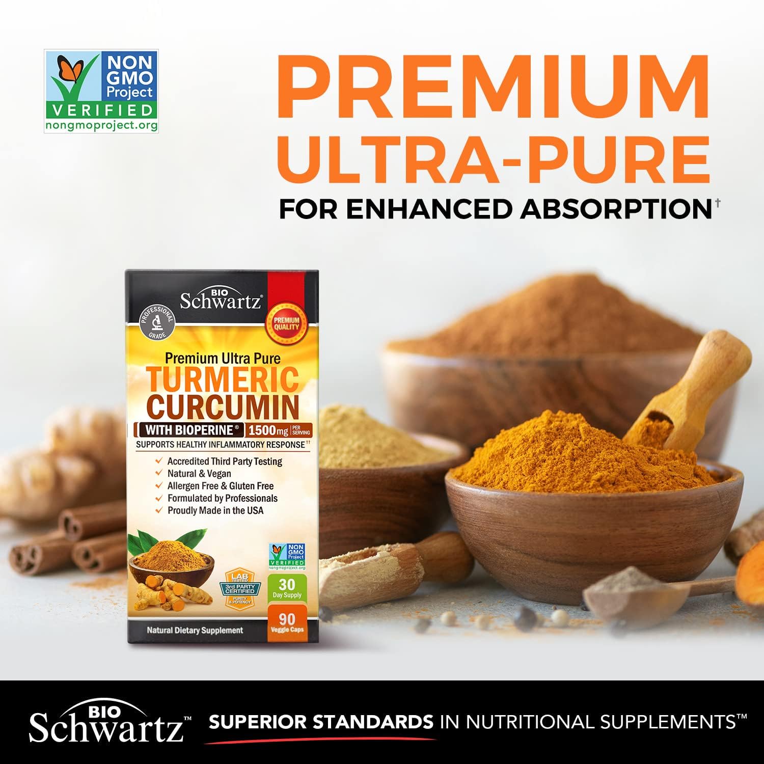 Turmeric Curcumin with Black Pepper Extract 1500mg - High Absorption BioSchwartz uk supplements