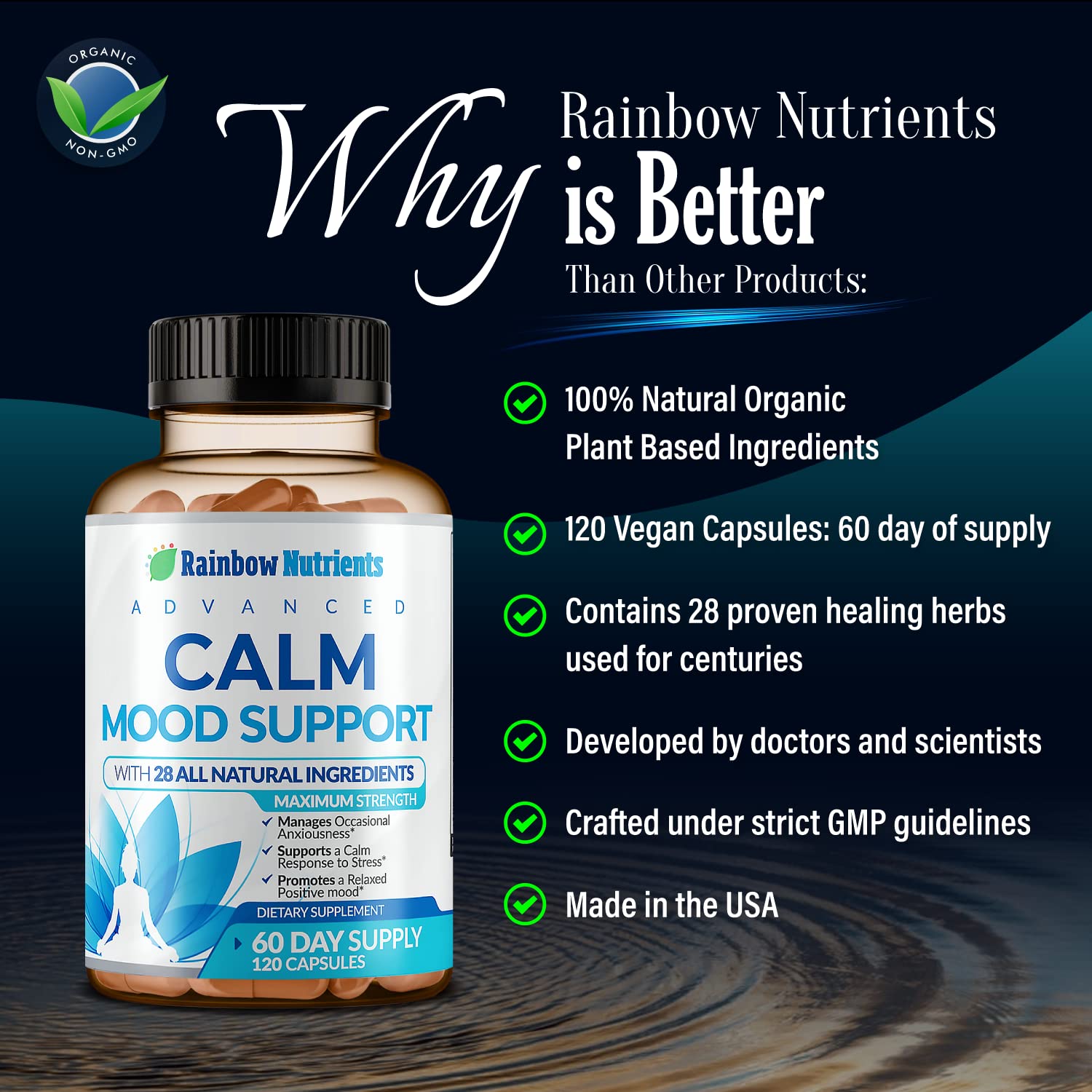 28 in 1 Calm Mood Support Supplement- Natural Happy Pills for Occasional Anxiousness & Stress, Worry feelings, Relaxation, Mental Clarity | Max Sleep & Mood Support for Women & Men|120 Vegan Capsules Rainbow Nutrients, LLC uk supplements