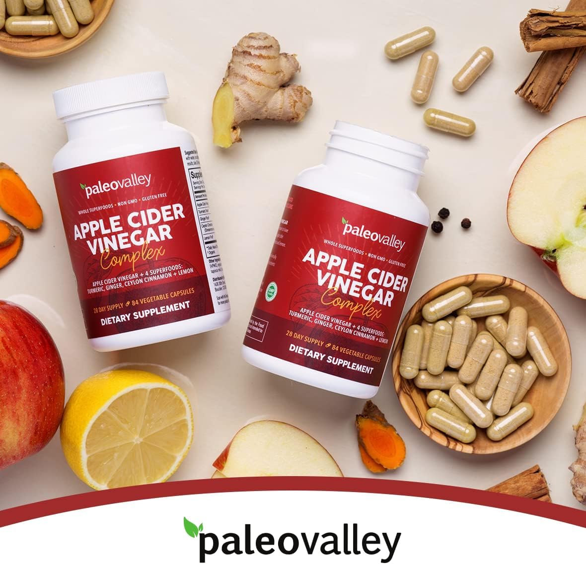 Paleovalley Apple Cider Vinegar Complex with Superfoods - Turmeric, Ginger, Ceylon Cinnamon and Lemon - 84 Vegetable Capsules Paleovalley uk supplements