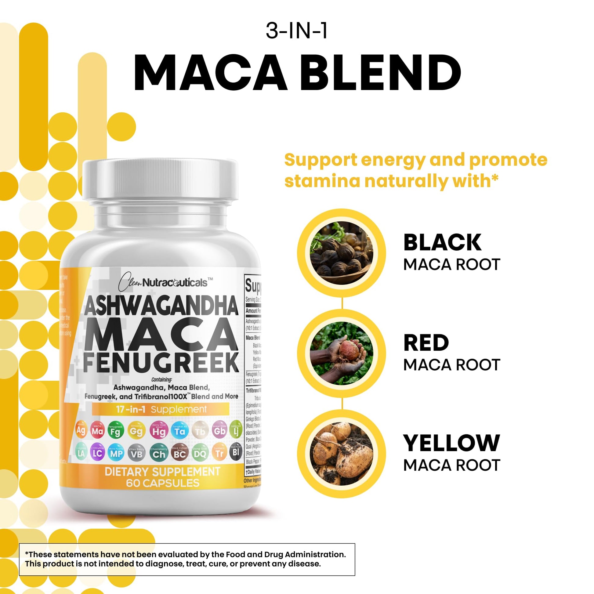 Clean Nutraceuticals Ashwagandha Maca Root Fenugreek Supplement with Tongkat Ali Ginseng - Assists with Stress, Mood & Thyroid - Ashwagandha Capsules Fenugreek Caps - 1 Pack Clean Nutraceuticals uk supplements