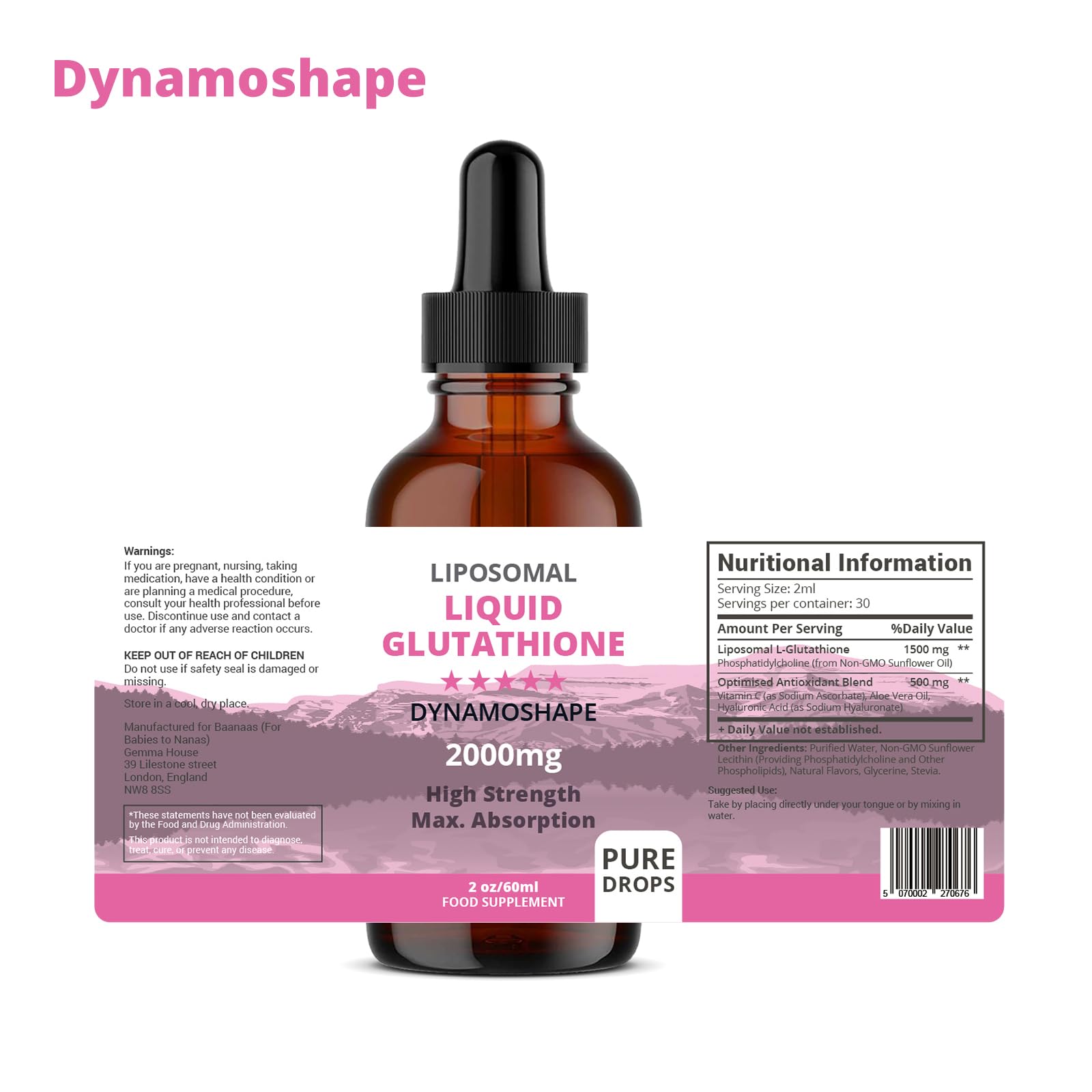 Liposomal Glutathione 2000mg with Vitamin C, Oral Glutathione Liquid, Antioxidant Supplement for Detox, Superior Absorption, Higher Dosage (Pack of 1) baanaas For Babies to Nanas uk supplements
