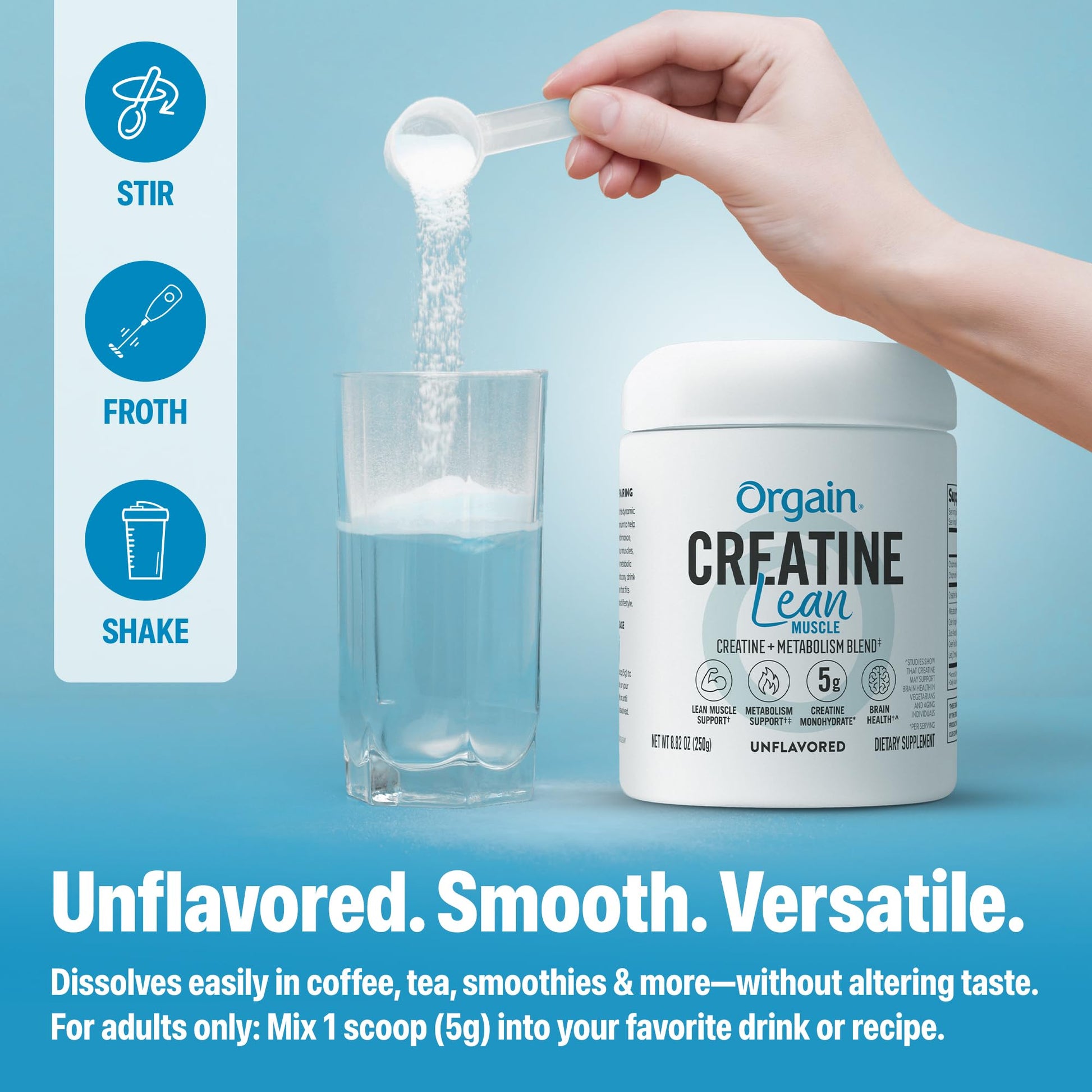 Orgain Micronized Creatine Monohydrate Lean Muscle Powder with Metabolism Blend, Unflavored, 50 Servings, Supports Muscle Strength and Brain Health, No Dairy or Soy, Gluten Free, Vegan Orgain uk supplements