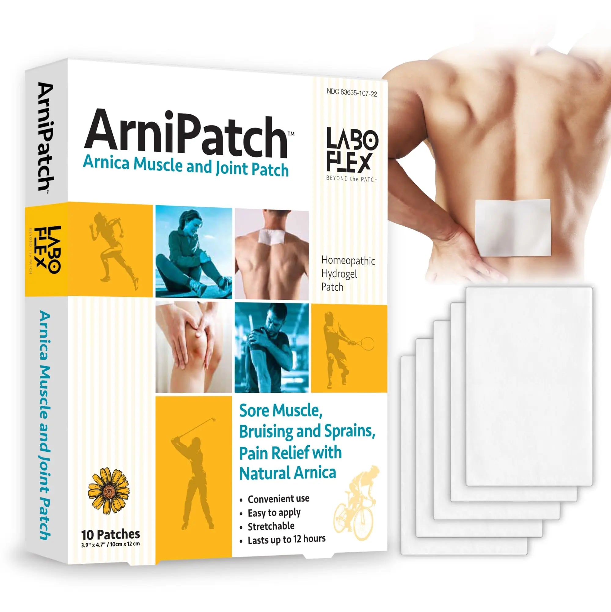LABOFLEX Arnipatch Natural Arnica Pain Relief Hydrogel Patches – Long Lasting Relief for Muscle Soreness, Swelling, Inflammation, Stiffness & Injury on Back, Knee & Neck (Box, 10, Count) LABOFLEX uk supplements