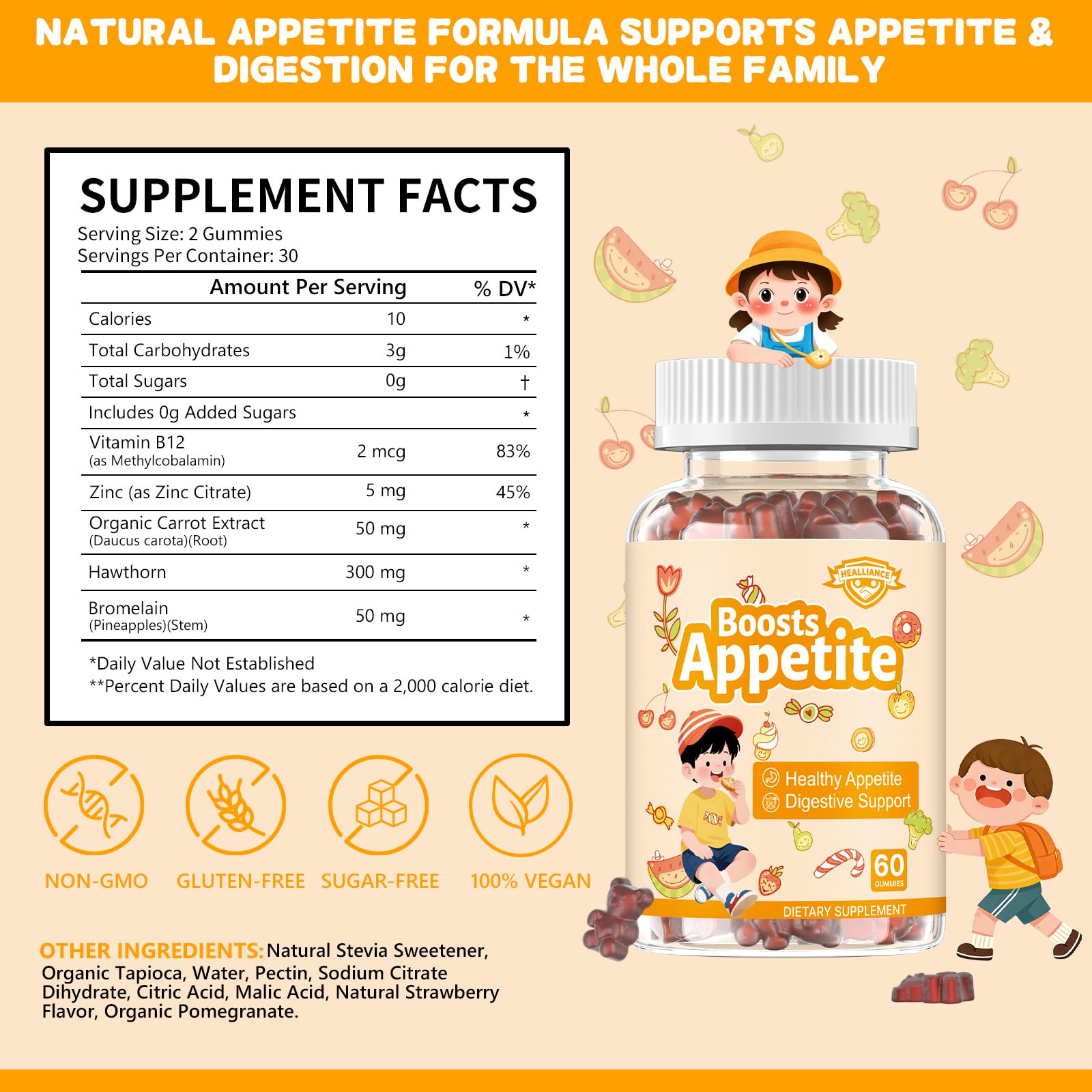 Appetite Booster Gummies for Kids Adults – Natural Blend of Hawthorn Zinc Carrot Supports Digestion Helps Increase Appetite, Promotes Healthy Eating Habits for Picky Eaters (Mixed Fruit Flavor) Healliance uk supplements