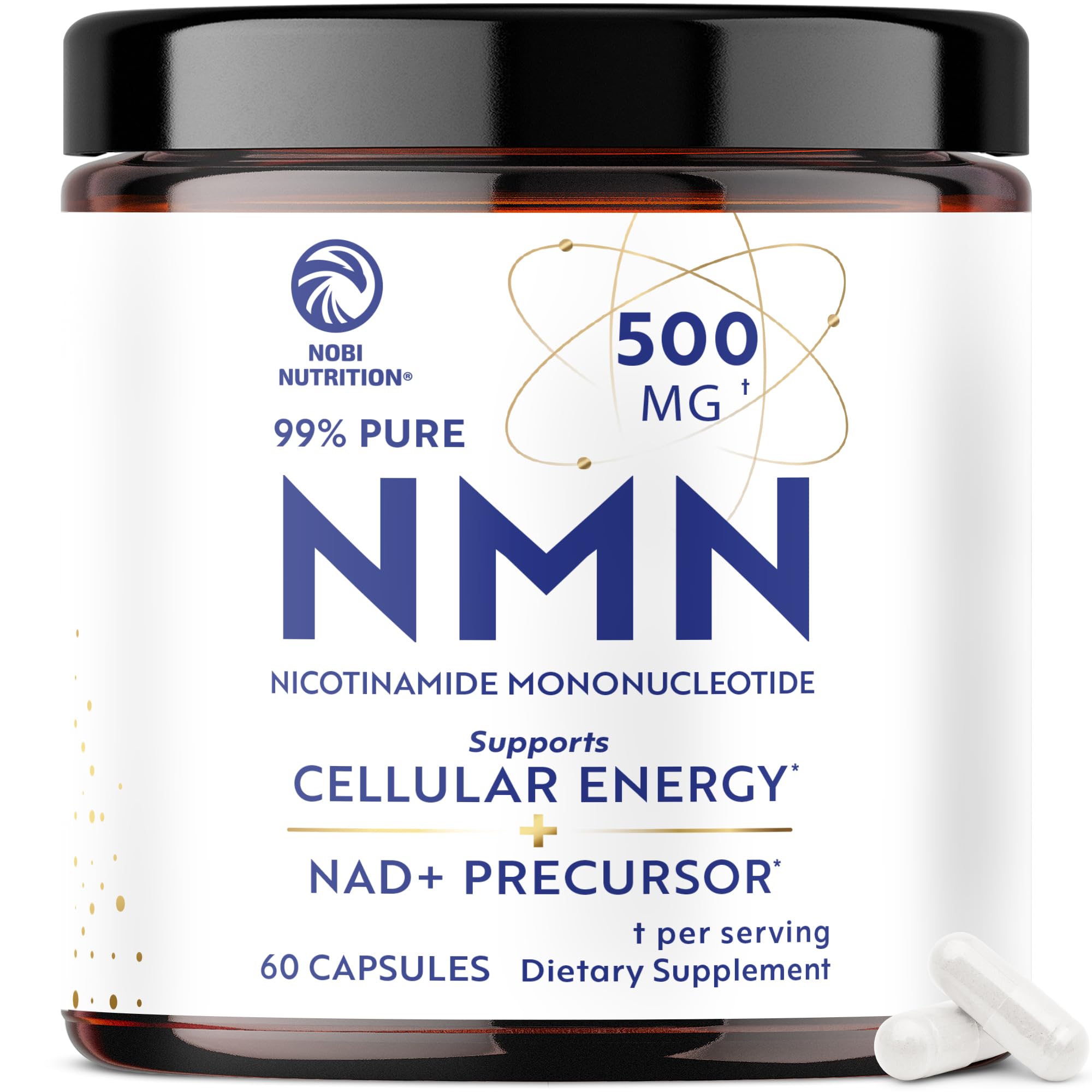 NMN Supplement 500mg | 99% Pure | NAD+ Precursor for Cellular Energy, Longevity, Repair, and Healthy Aging Support | Third-Party Tested & Non-GMO | Nicotinamide Mononucleotide | 60 NMN Capsules Nobi Nutrition uk supplements