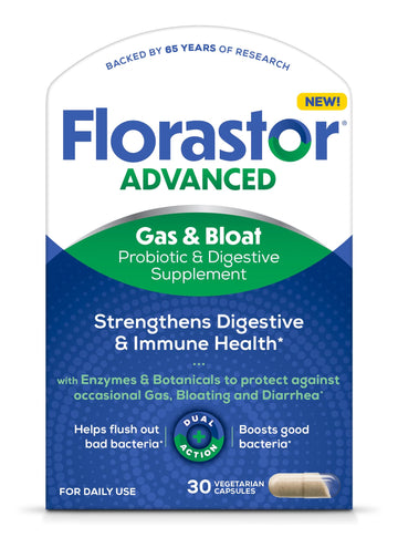 Florastor Advanced Gas and Bloat Probiotic, Digestive Enzymes and Botanicals, Plus Probiotics for Digestive Health, 30 Capsules Florastor uk supplements