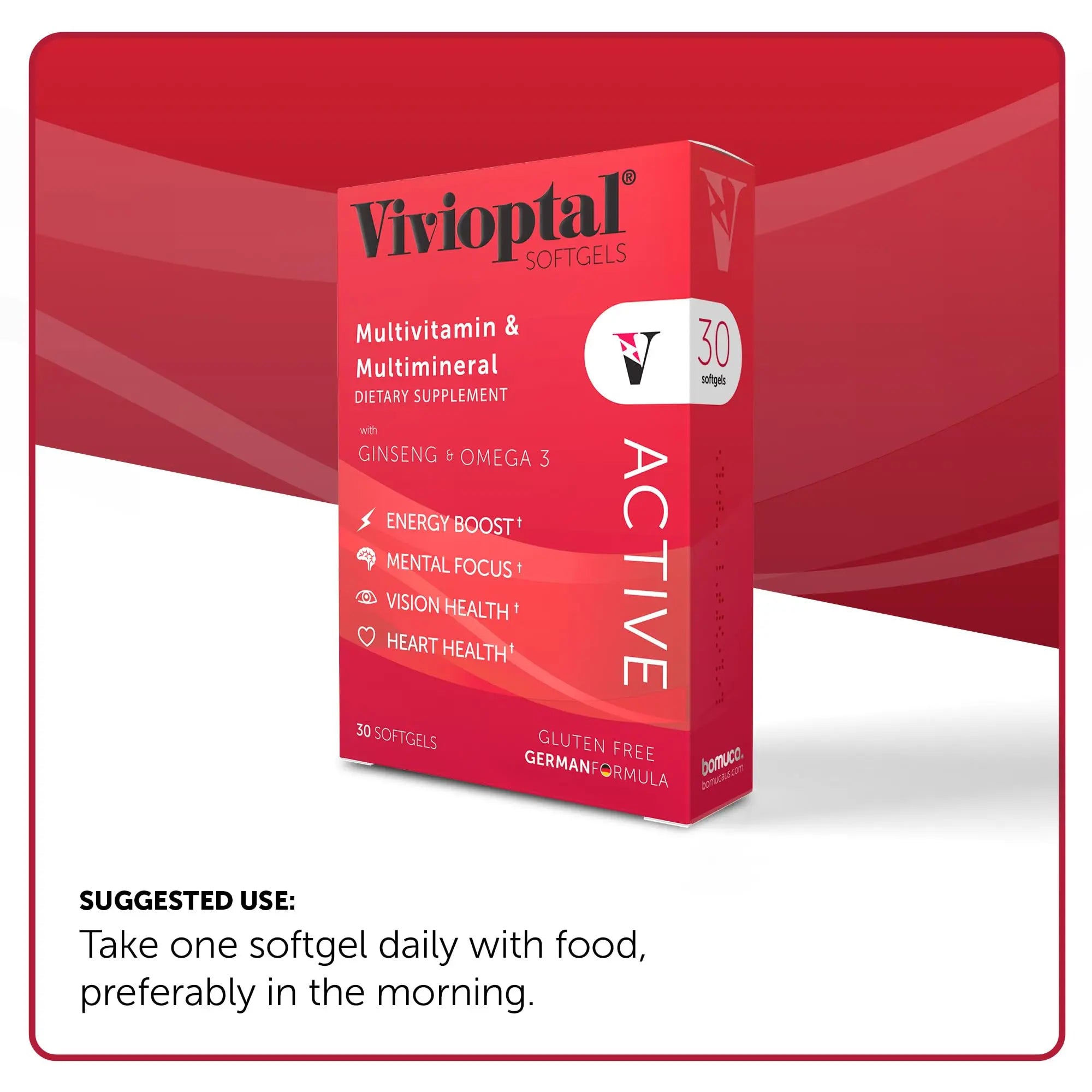 Vivioptal Active, 30 Softgels, Ginseng & Omega 3, Multivitamin & Multimineral, Gluten Free, German Formula Vivioptal Vitamins uk supplements
