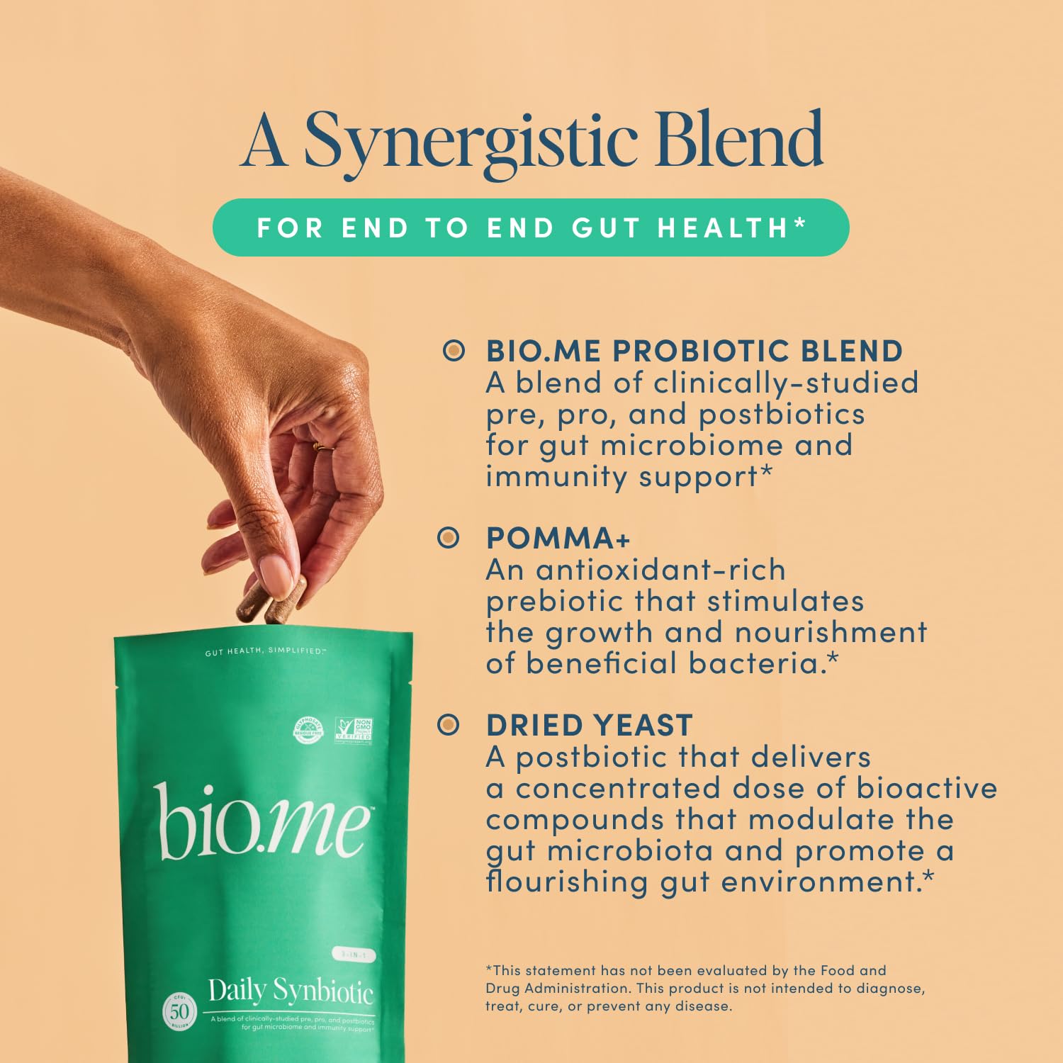 Synbiotic 3-in-1 Prebiotics, Probiotics & Postbiotics for Digestive Health, Gut Health, Immune Support & Bloating Relief for Men & Women - 50 Billion CFU Per Serving - Vegan, 60 Capsules (30 Servings) Bio.me uk supplements