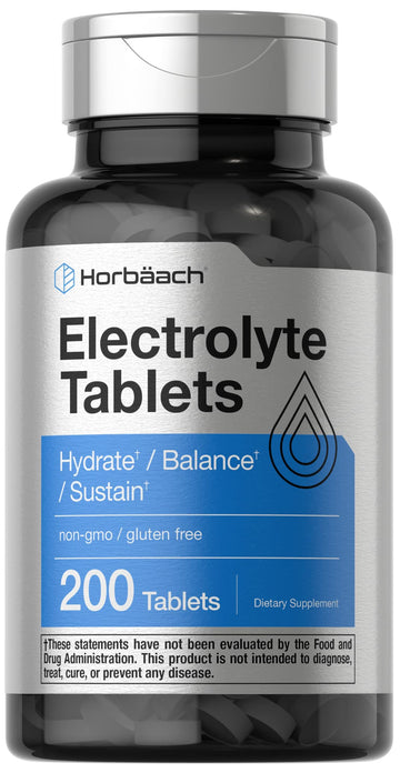 Horbäach Electrolyte Tablets | 200 Count | Helps Hydrate, Balance, & Sustain | with Calcium, Magnesium, Chloride, Sodium and Potassium | Vegetarian, Non-GMO & Gluten Free Horbäach uk supplements