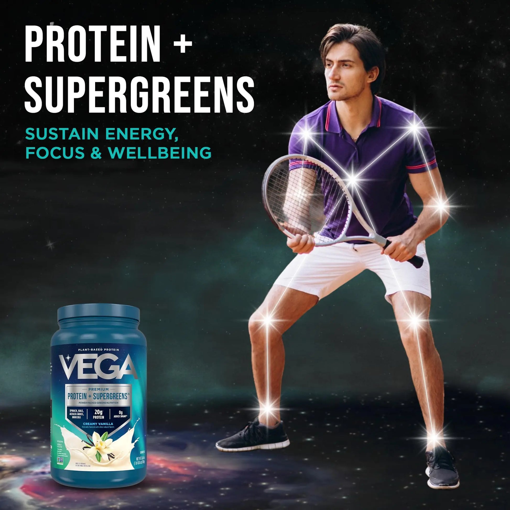 Vega Premium Protein + Supergreens, Creamy Vanilla – 20g Vegan Protein, Dairy & Gluten Free, 26.9 oz (25 Servings) Vega uk supplements