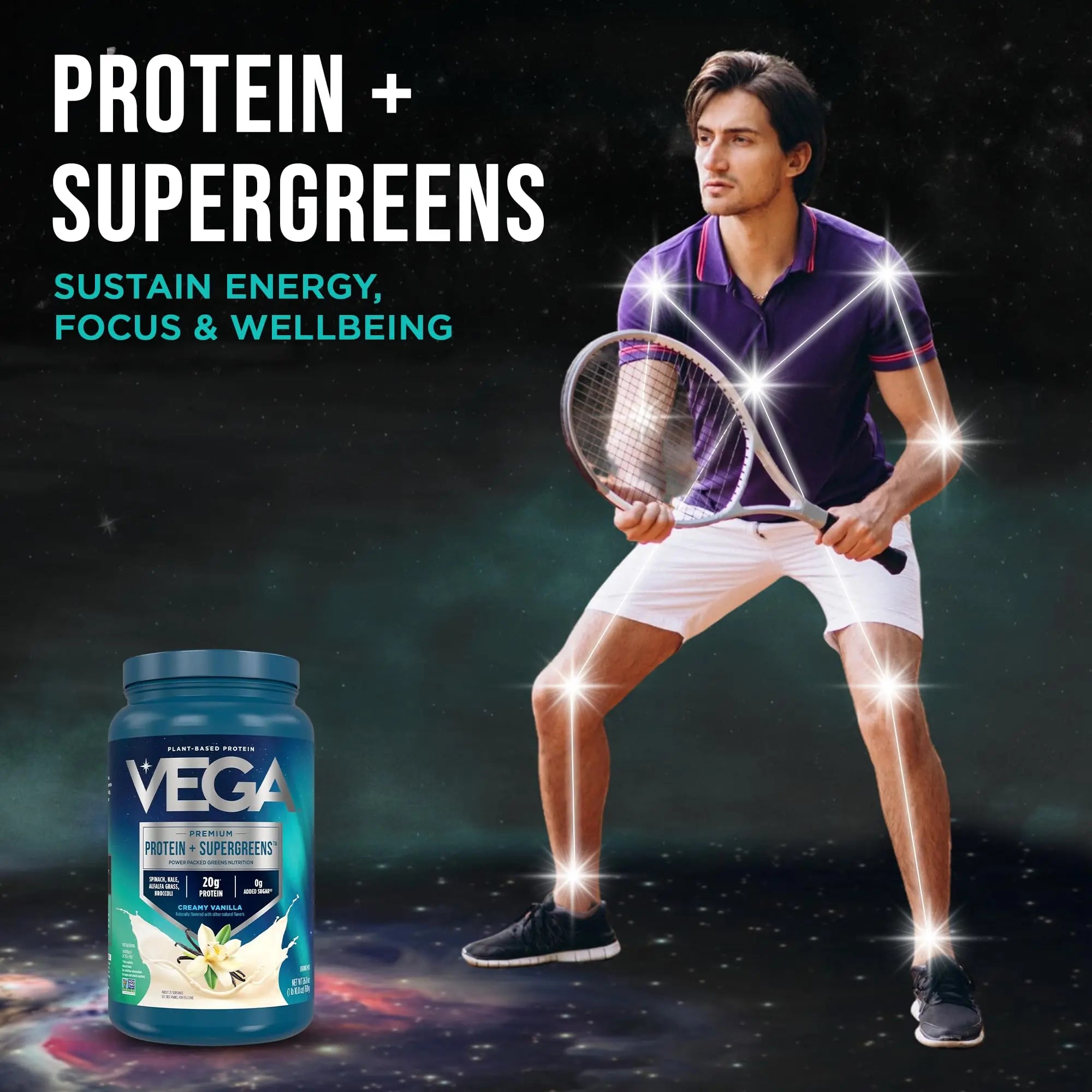 Vega Premium Protein + Supergreens, Creamy Vanilla – 20g Vegan Protein, Dairy & Gluten Free, 26.9 oz (25 Servings) Vega uk supplements