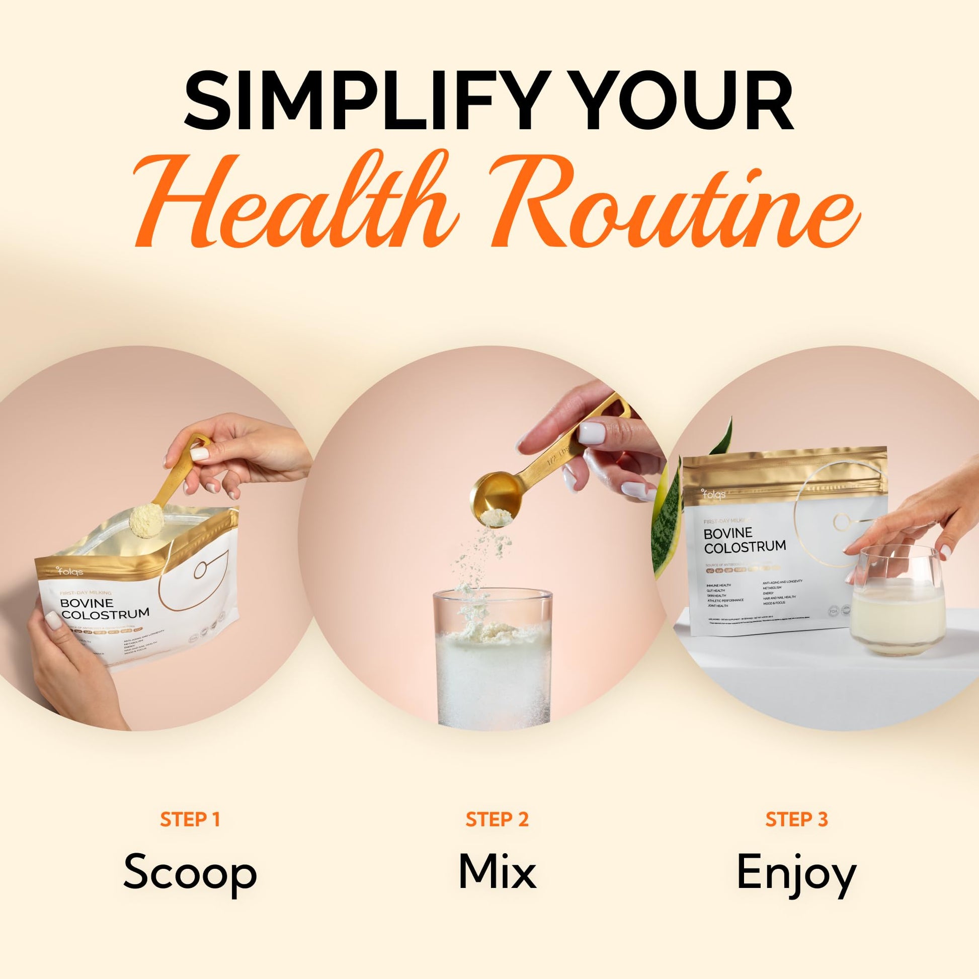 Folqs Bovine Colostrum Powder – First-Day Milking for Immune & Gut Support – 60 Servings – Supports Skin & Tissue Health – Made in USA - Amino Acids, Vitamins, Minerals – Kosher - Sustainably Sourced Folqs uk supplements