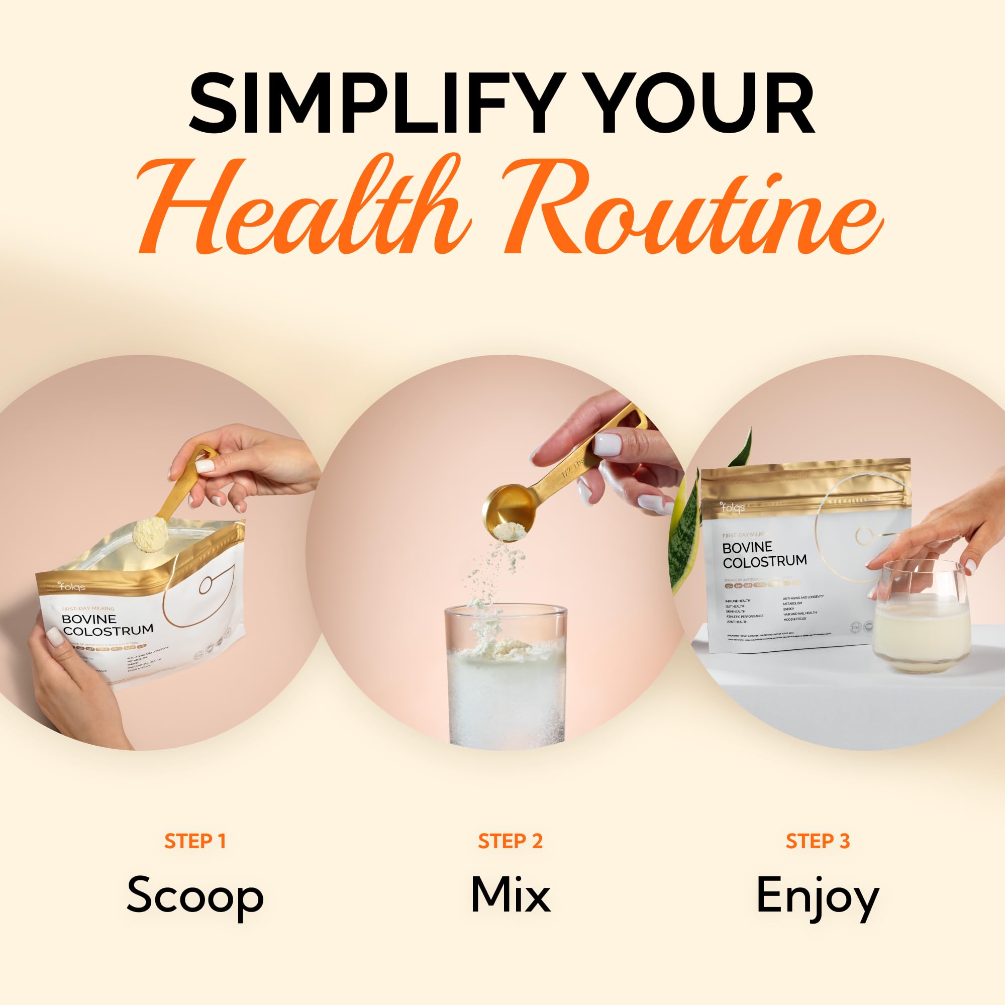 Folqs Bovine Colostrum Powder – First-Day Milking for Immune & Gut Support – 60 Servings – Supports Skin & Tissue Health – Made in USA - Amino Acids, Vitamins, Minerals – Kosher - Sustainably Sourced Folqs uk supplements